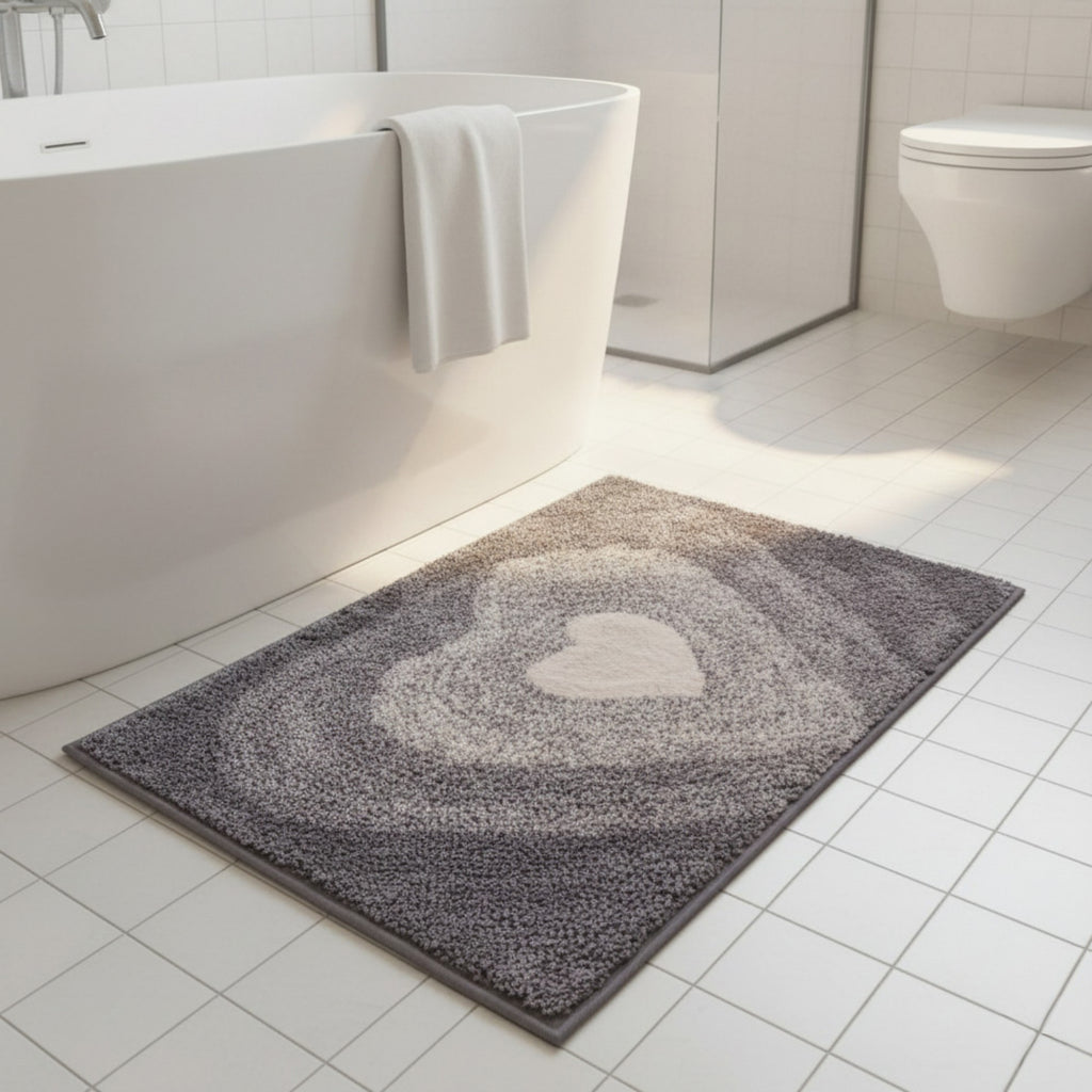 Anna-Kaci Plush Absorbent Bathroom Floor Mat with Heart Pattern Soft Textured Bath Rug for Tub Shower and Sink Areas