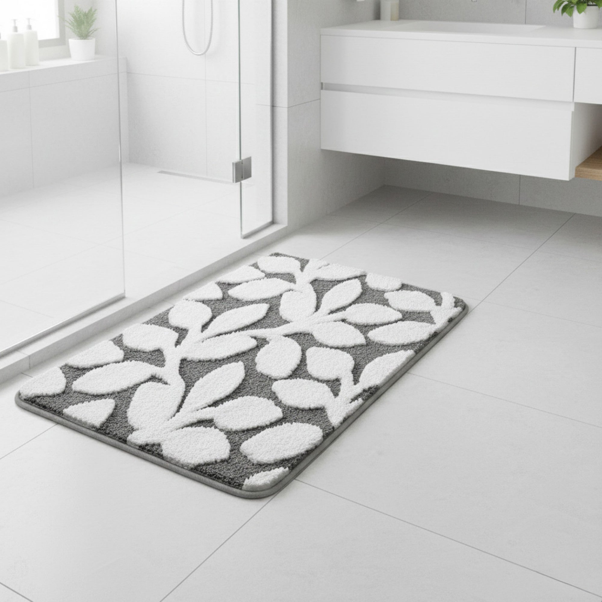 Anna-Kaci Women's Floral Pattern Bath Mat Soft Textured Bathroom Rug