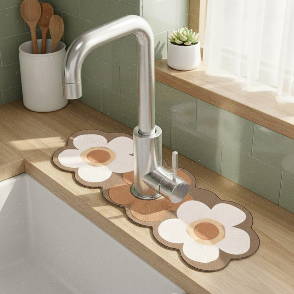 Anna-Kaci Floral Faucet Mat Sink Splash Guard for Kitchen and Bathroom 4 Pack