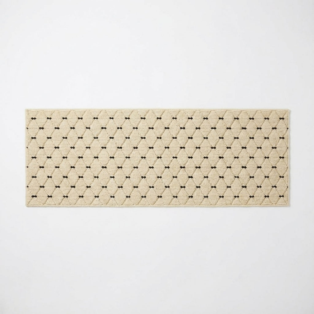 Anna-Kaci Neutral Diamond Pattern Woven Runner Rug Low Profile Bedroom Floor Runner