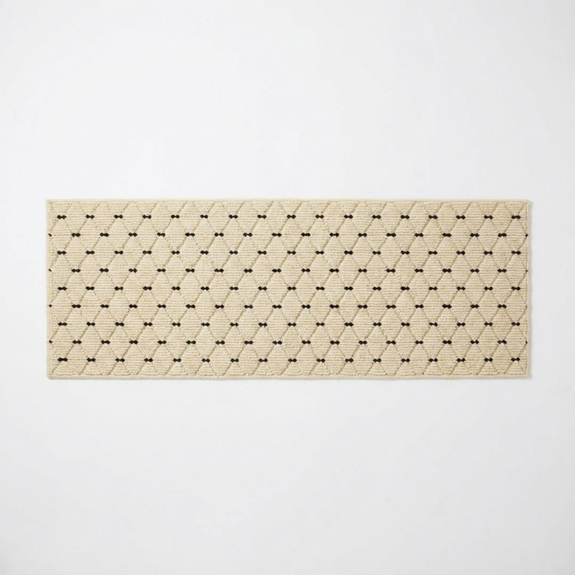 Anna-Kaci Neutral Diamond Pattern Woven Runner Rug Low Profile Bedroom Floor Runner
