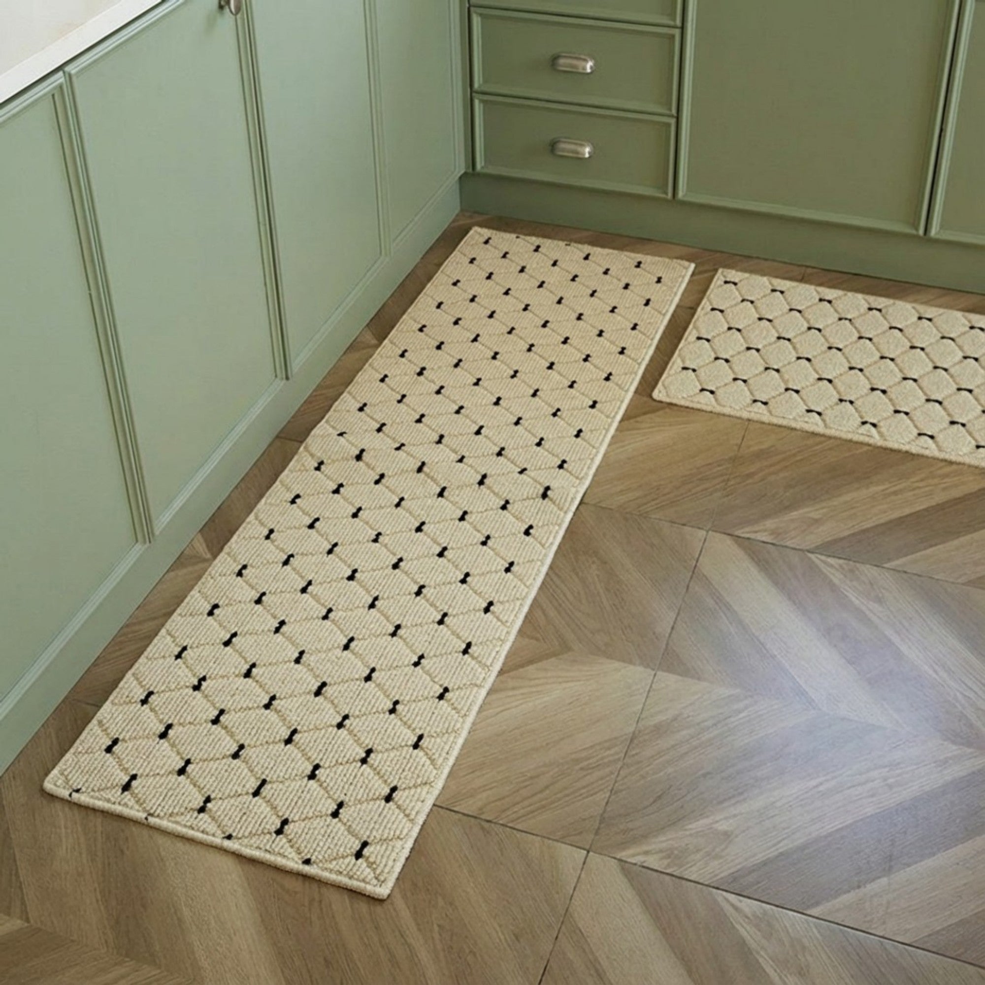 Anna-Kaci Neutral Diamond Pattern Woven Runner Rug Low Profile Bedroom Floor Runner