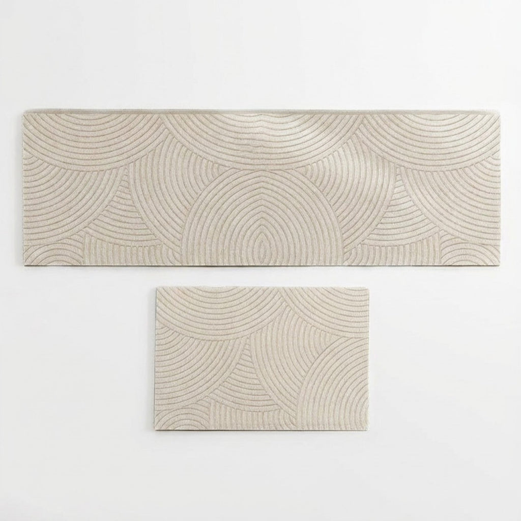Anna-Kaci Neutral Arc Pattern Kitchen Runner and Mat Set Non Slip Textured Floor Mats 2 Pack