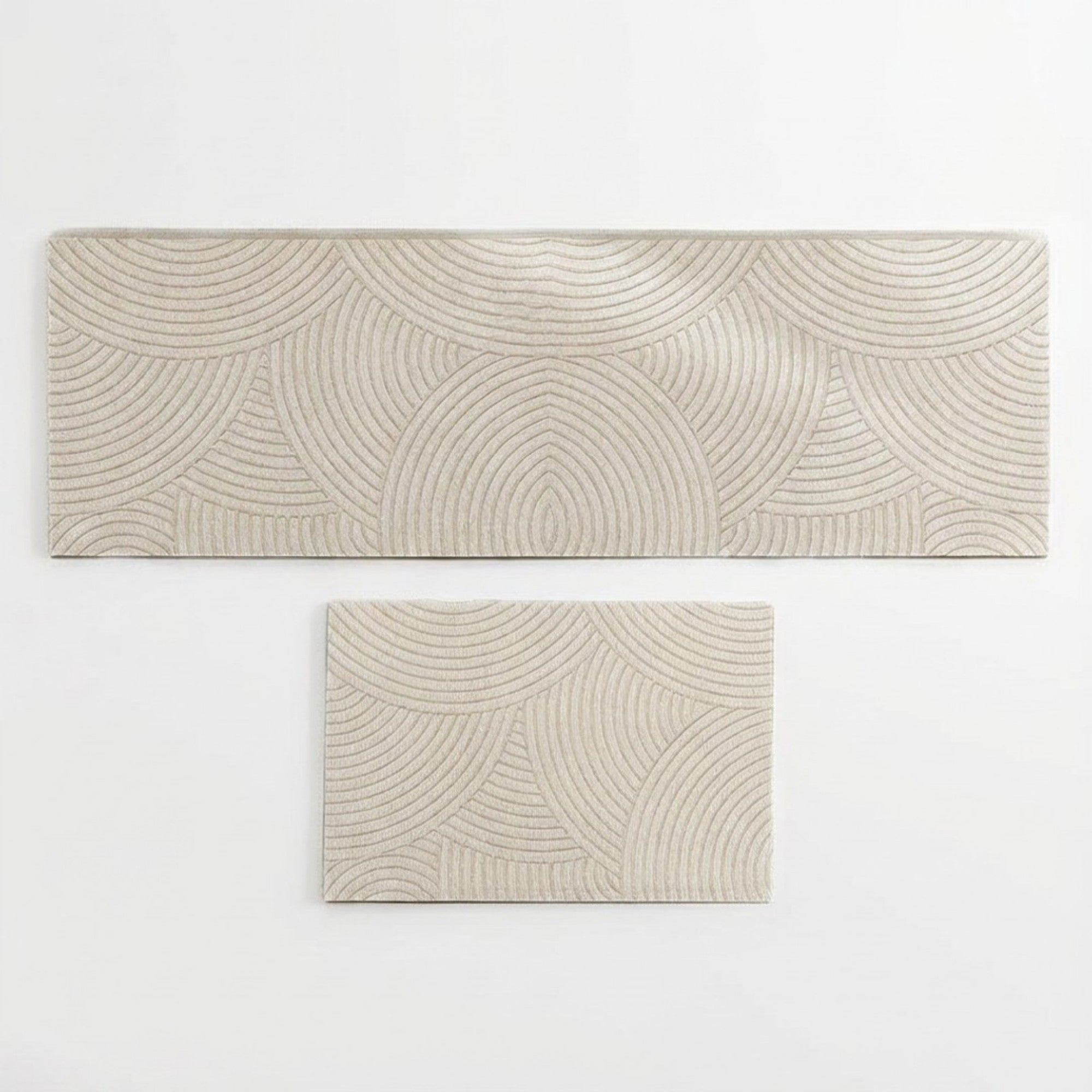 Anna-Kaci Neutral Arc Pattern Kitchen Runner and Mat Set Non Slip Textured Floor Mats 2 Pack