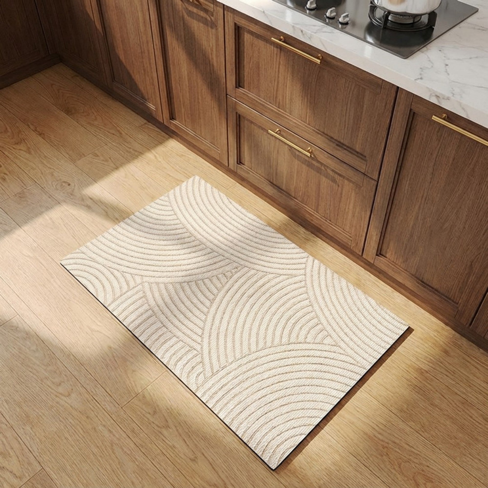 Anna-Kaci Neutral Arc Pattern Kitchen Runner and Mat Set Non Slip Textured Floor Mats 2 Pack