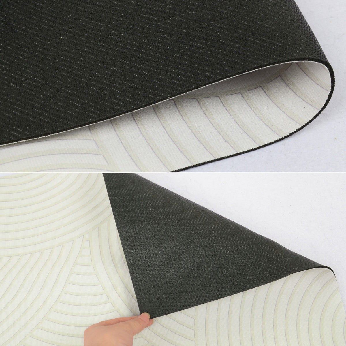 Neutral Arc Pattern Kitchen Runner and Mat Set Non Slip Textured Floor Mats 2 Pack