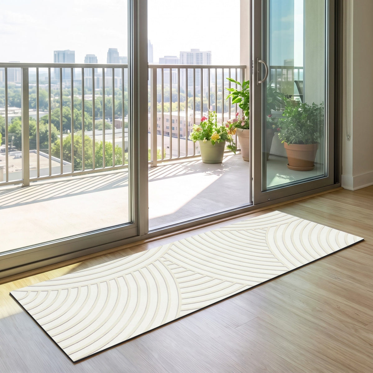 Neutral Arc Pattern Kitchen Runner and Mat Set Non Slip Textured Floor Mats 2 Pack