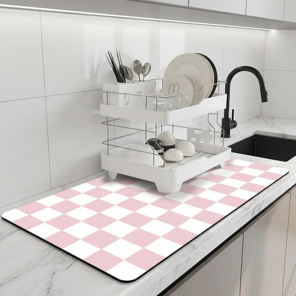 Anna-Kaci Checkered Kitchen Sink Faucet Splash Guard Mat Absorbent Countertop Protector 2 Pack