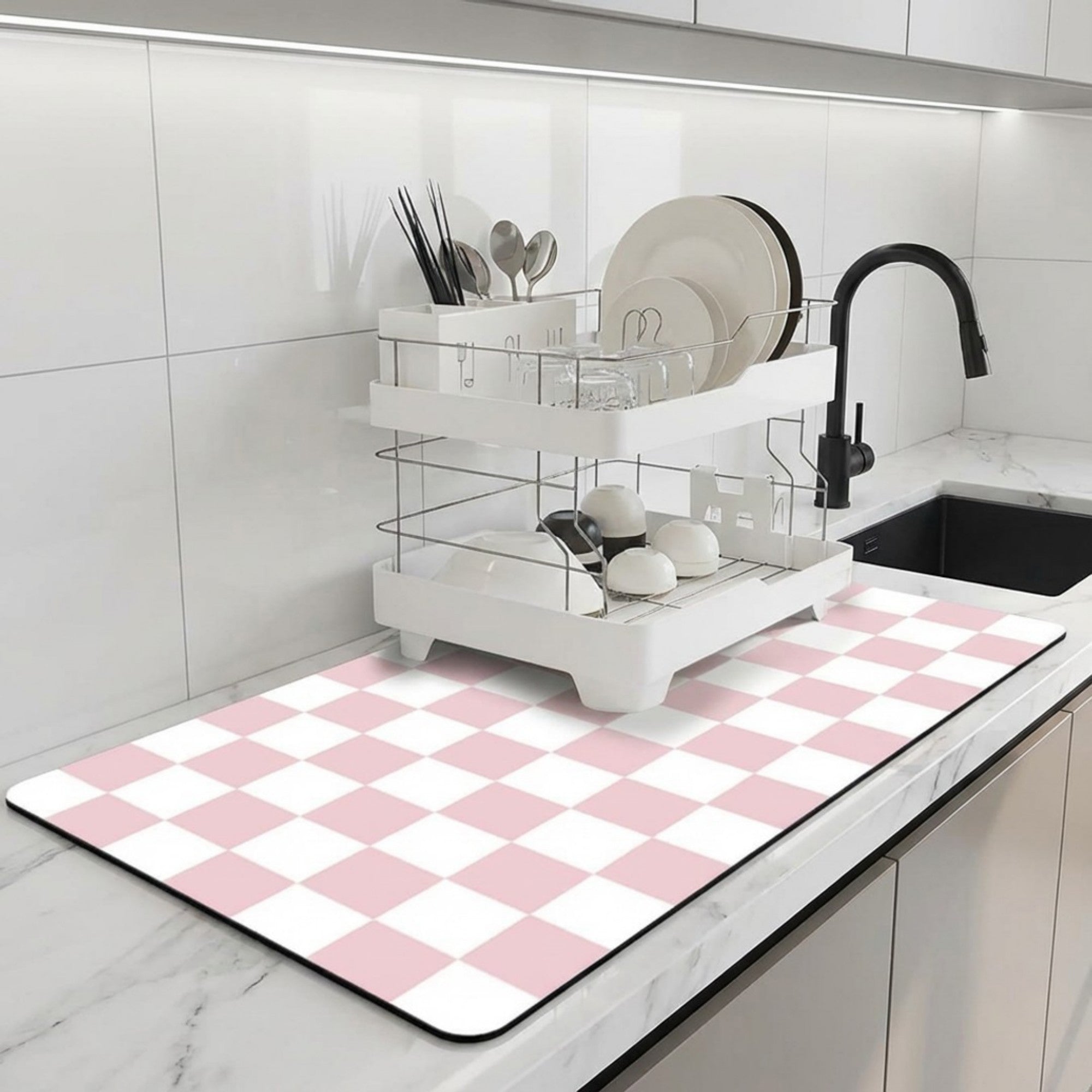 Anna-Kaci Checkered Kitchen Sink Faucet Splash Guard Mat Absorbent Countertop Protector 2 Pack