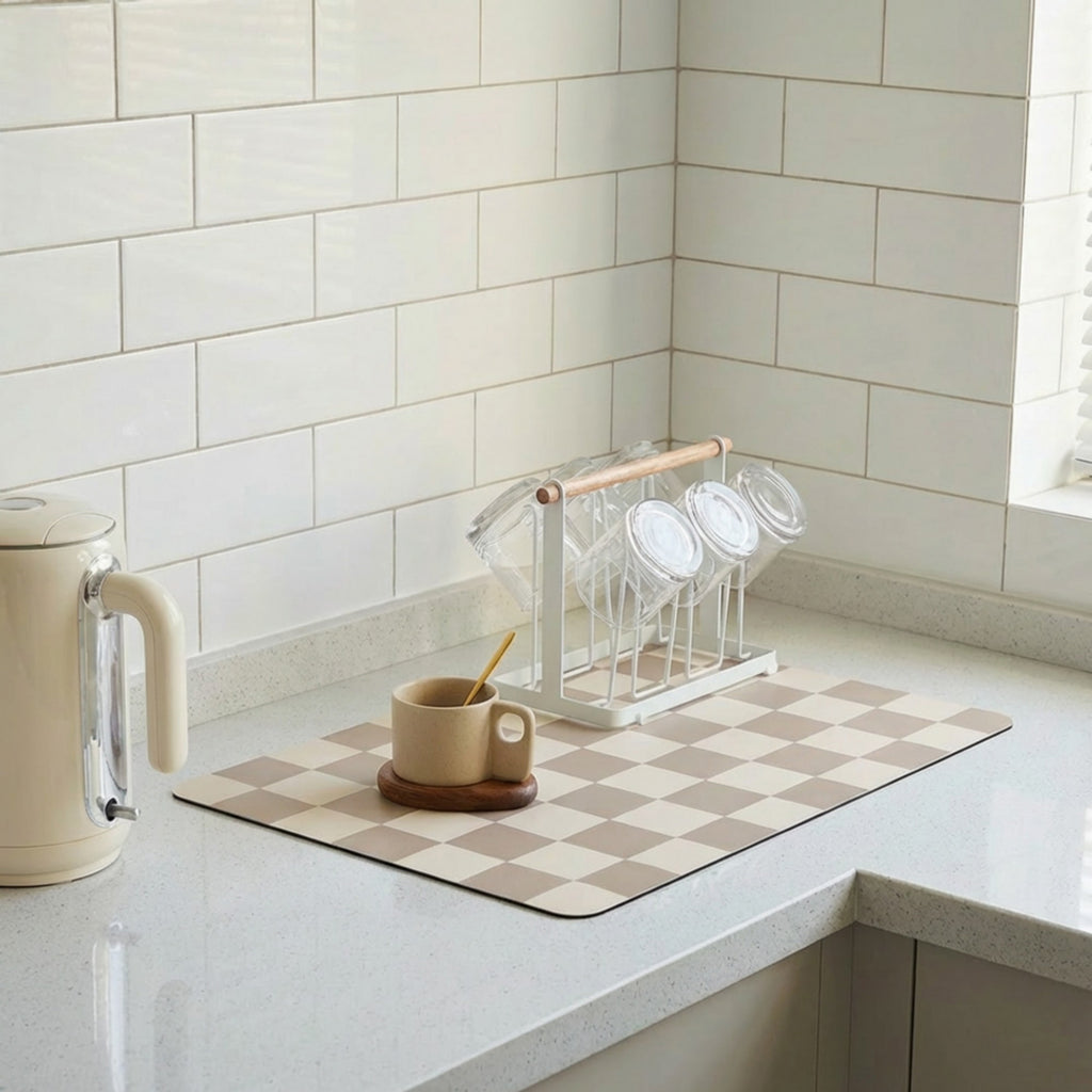 Anna-Kaci Checkered Kitchen Sink Faucet Splash Guard Mat Absorbent Countertop Protector 2 Pack Set