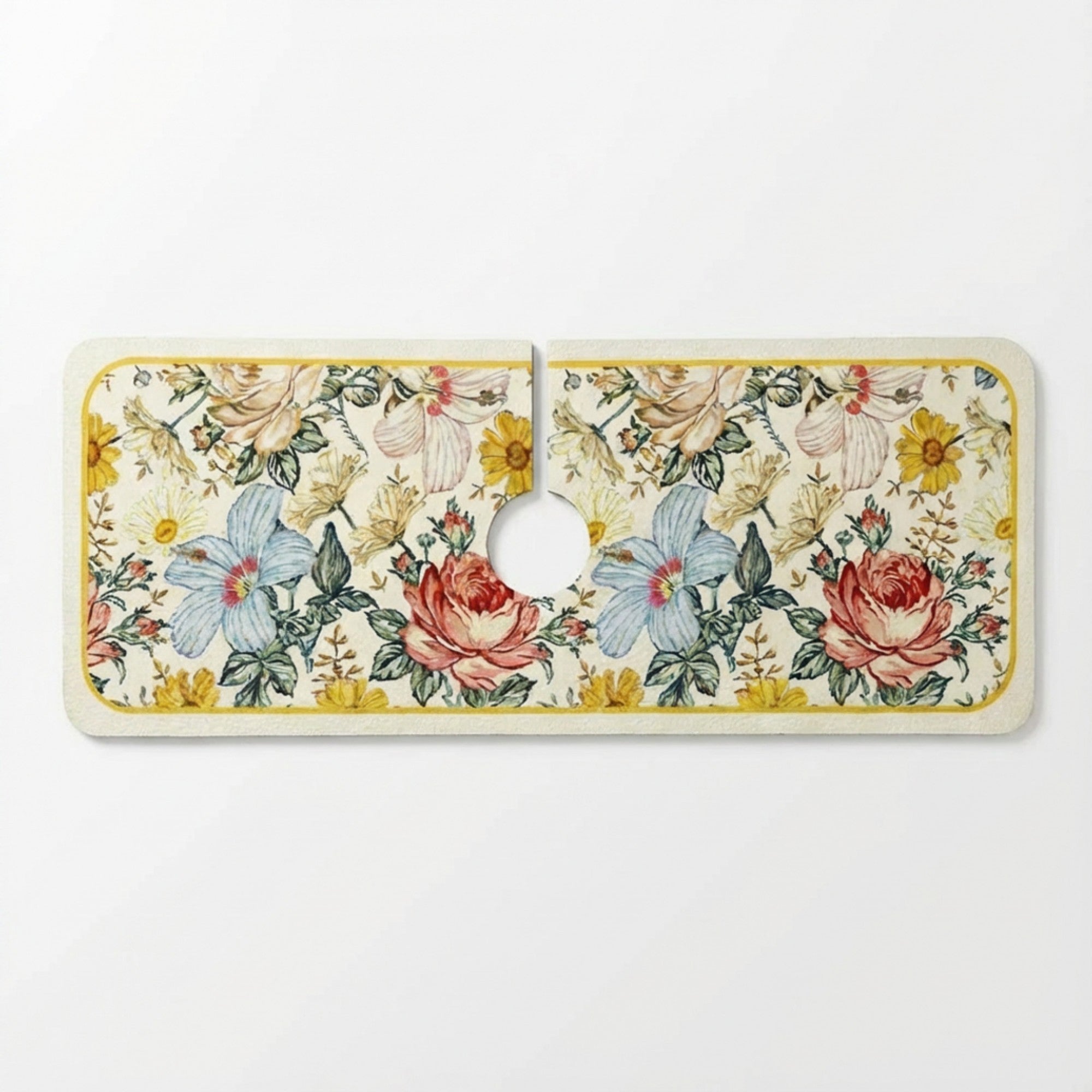 Anna-Kaci Floral Kitchen Sink Faucet Splash Guard Mat with Absorbent Surface Decorative Counter Protector 2 Pack Set