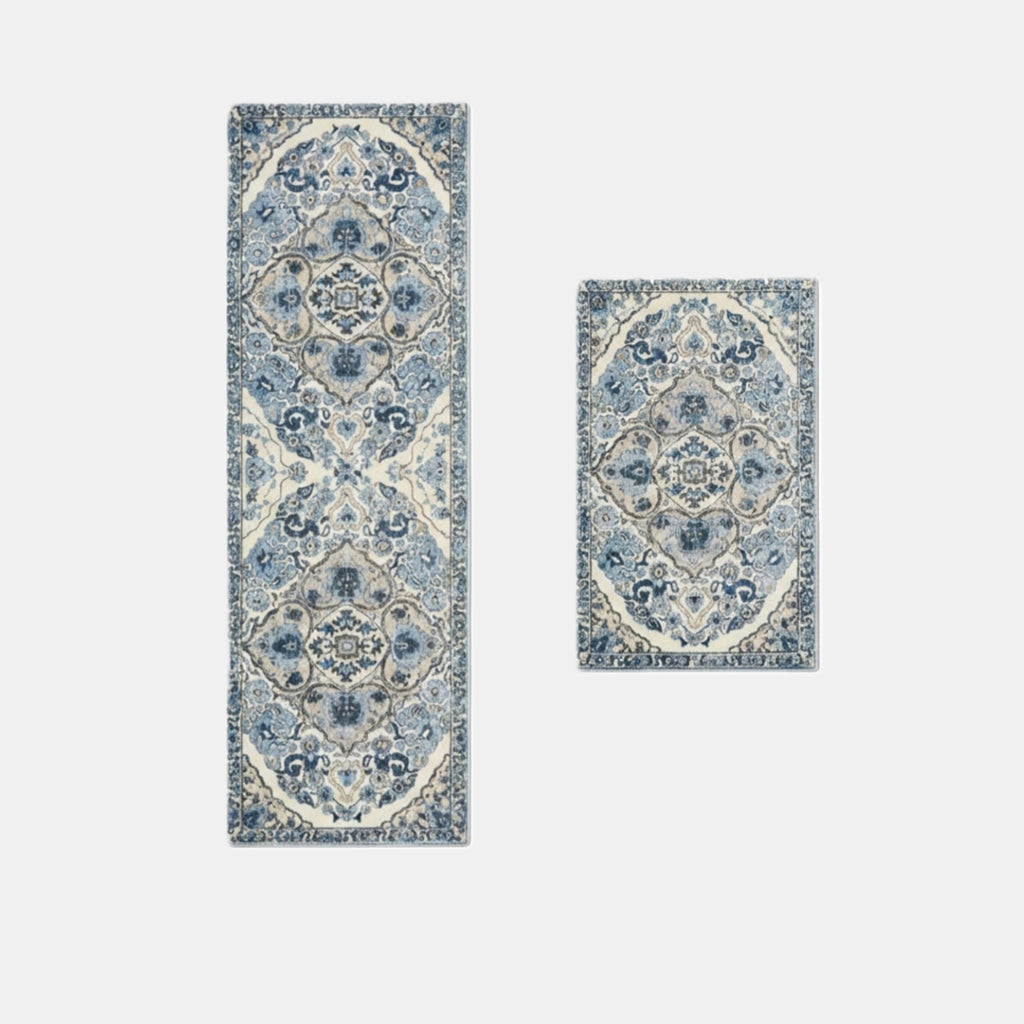 Anna-Kaci Vintage Inspired Kitchen Runner Rugs Set with Distressed Medallion Pattern Non Slip Backing 2 Piece Set