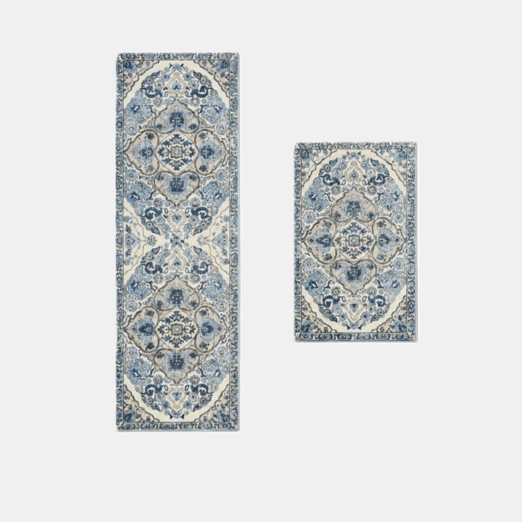 Anna-Kaci Vintage Inspired Kitchen Runner Rugs Set with Distressed Medallion Pattern Non Slip Backing 2 Piece Set