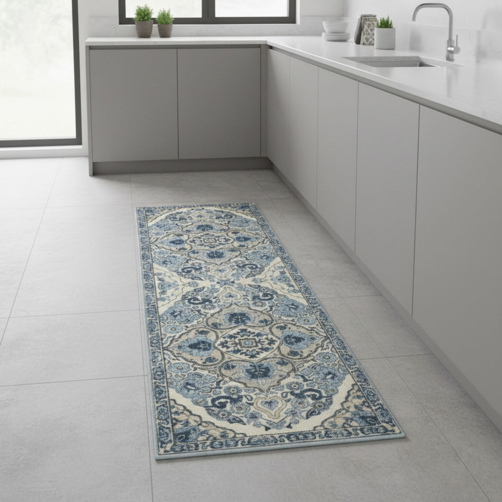 Anna-Kaci Vintage Inspired Kitchen Runner Rugs Set with Distressed Medallion Pattern Non Slip Backing 2 Piece Set