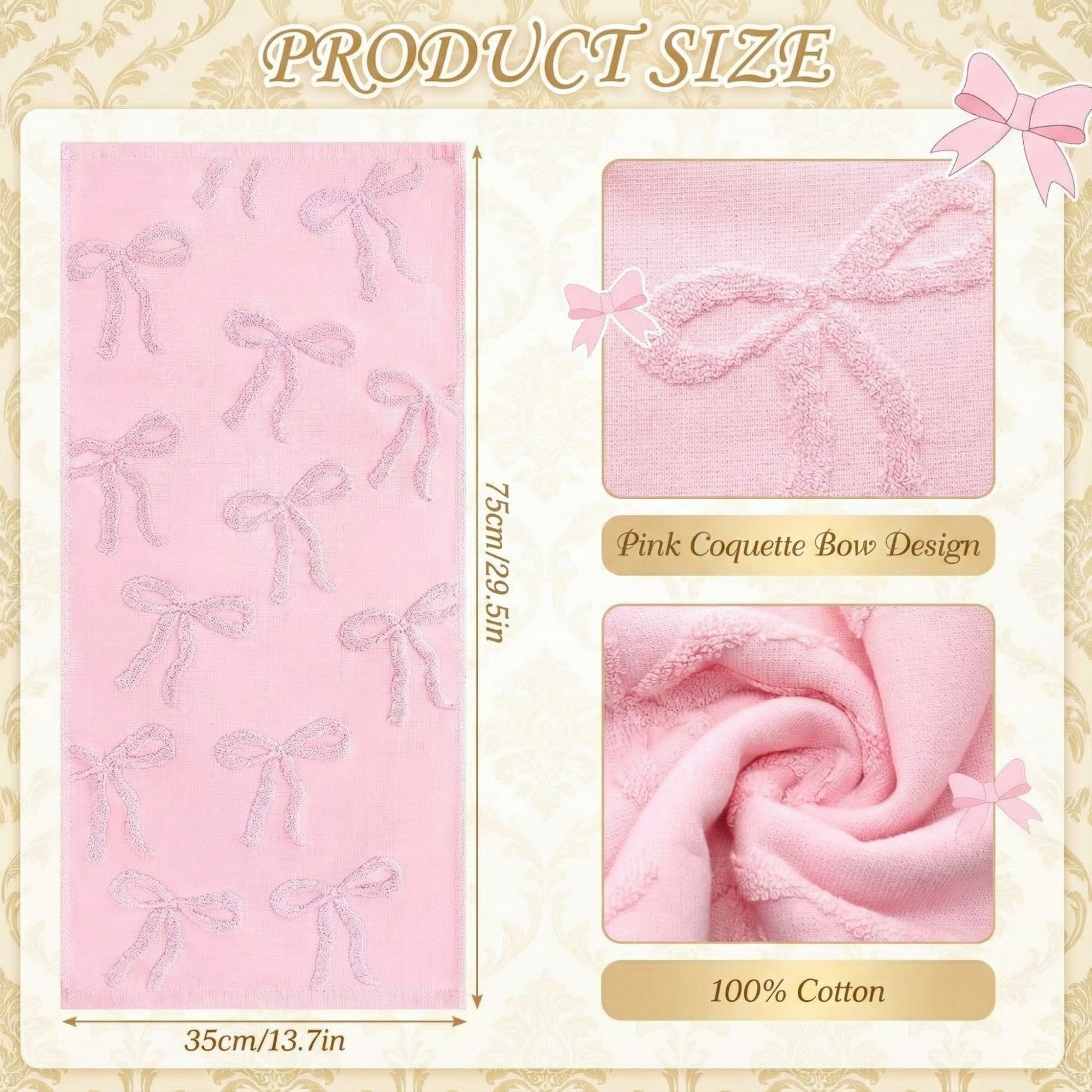 Anna-Kaci Soft Decorative Bow Textured Hand Towels Set with Raised Jacquard Design 2 Pack