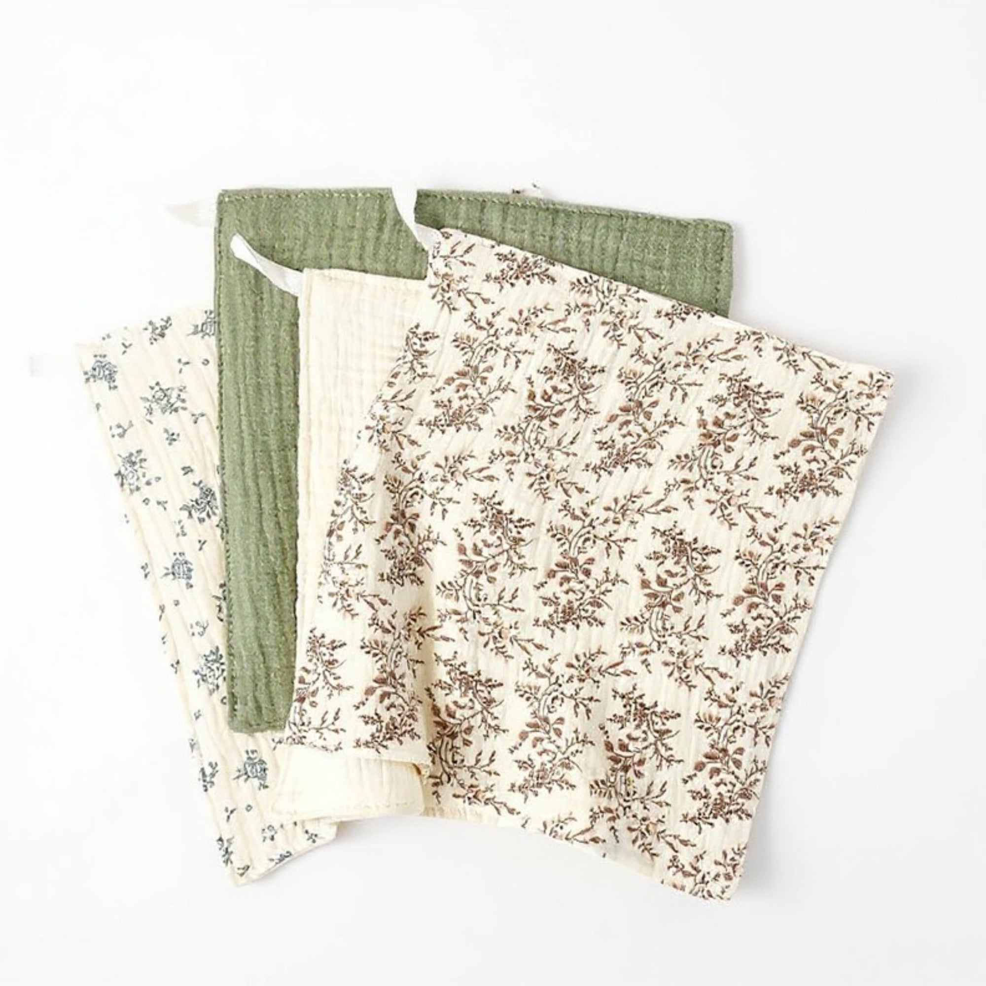 Anna-Kaci Soft Cotton Textured Kitchen Cleaning Cloths Hanging Dish Towels Floral and Solid Mix 4 Pack
