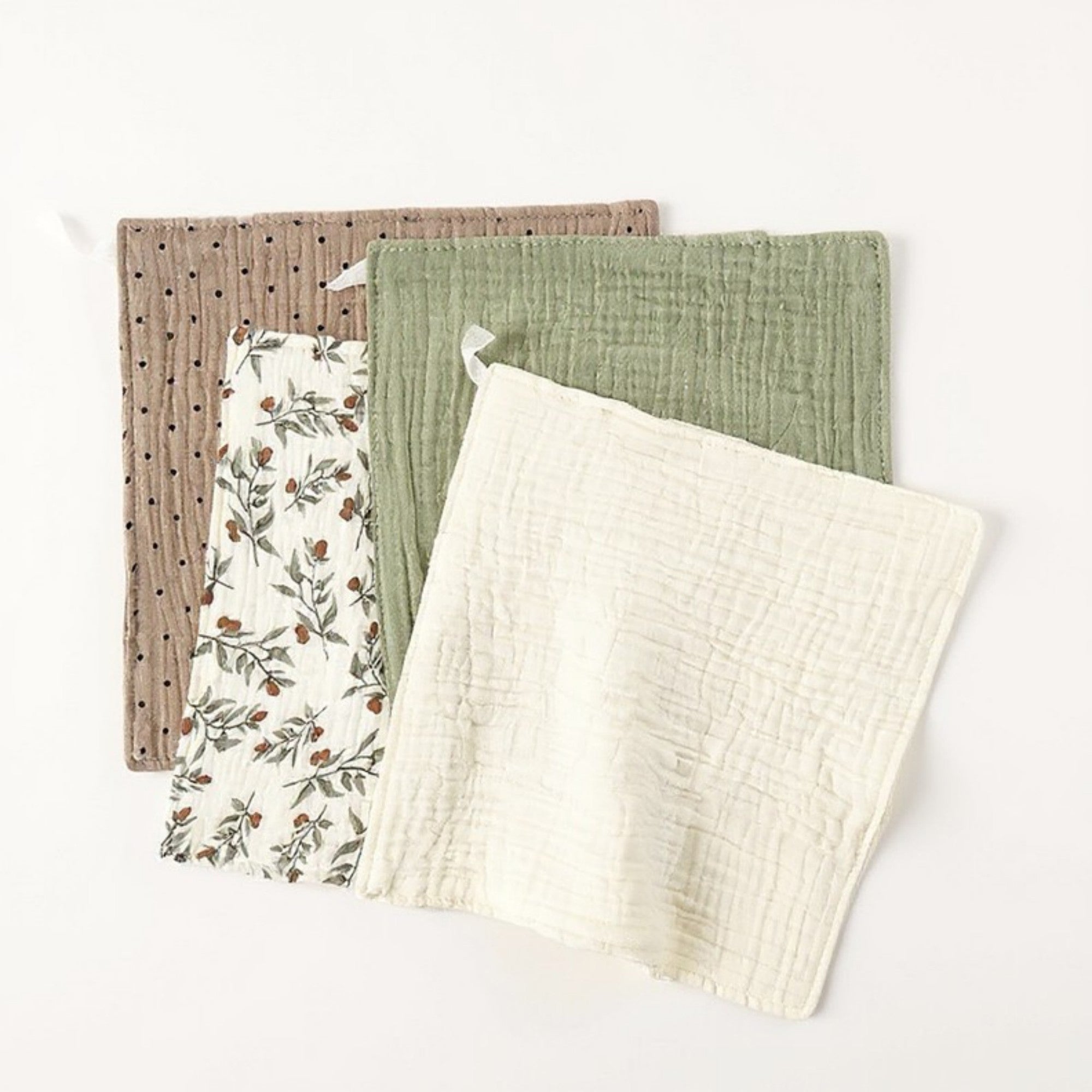 Anna-Kaci Soft Cotton Textured Kitchen Cleaning Cloths Hanging Dish Towels Floral and Solid Mix 4 Pack
