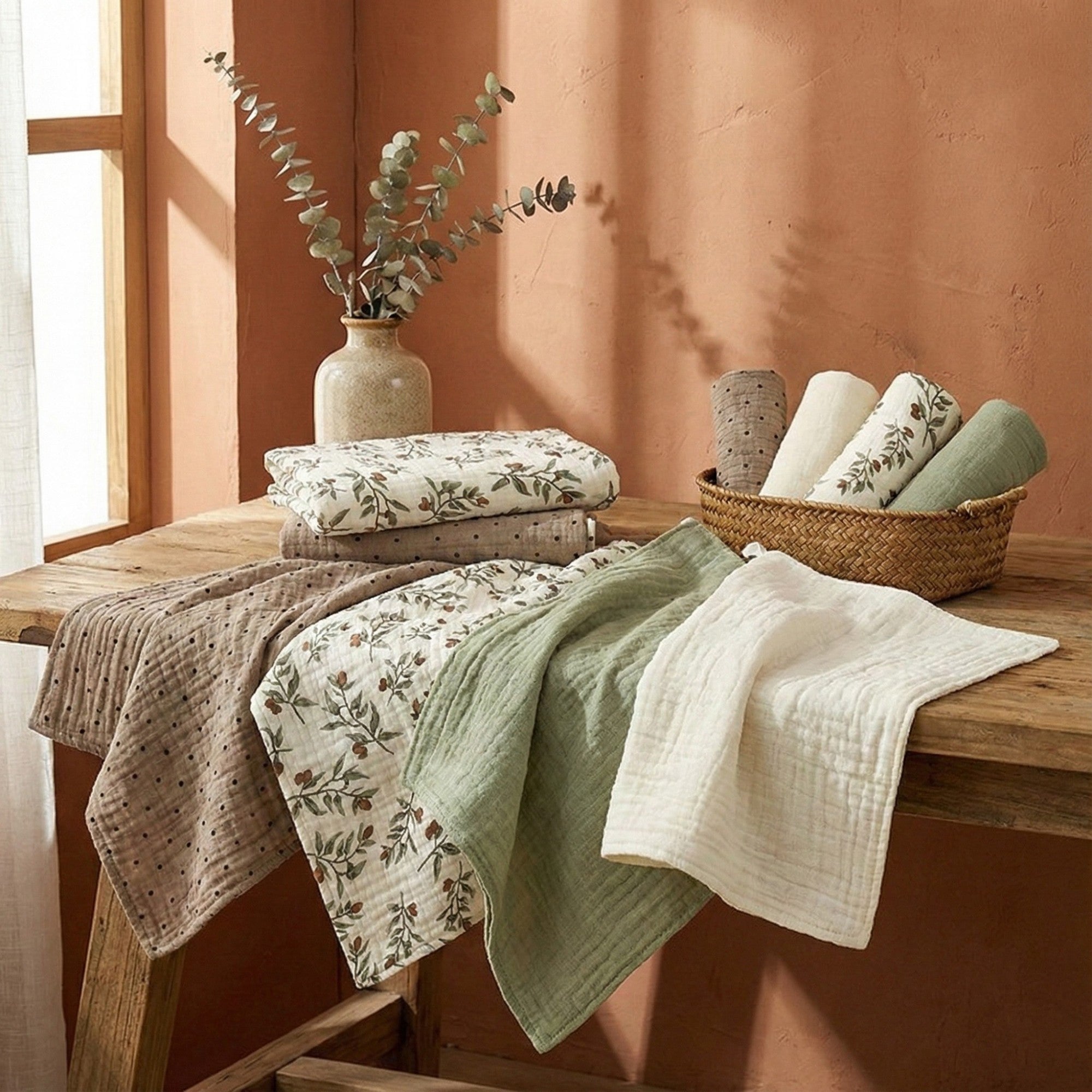 Anna-Kaci Soft Cotton Textured Kitchen Cleaning Cloths Hanging Dish Towels Floral and Solid Mix 4 Pack