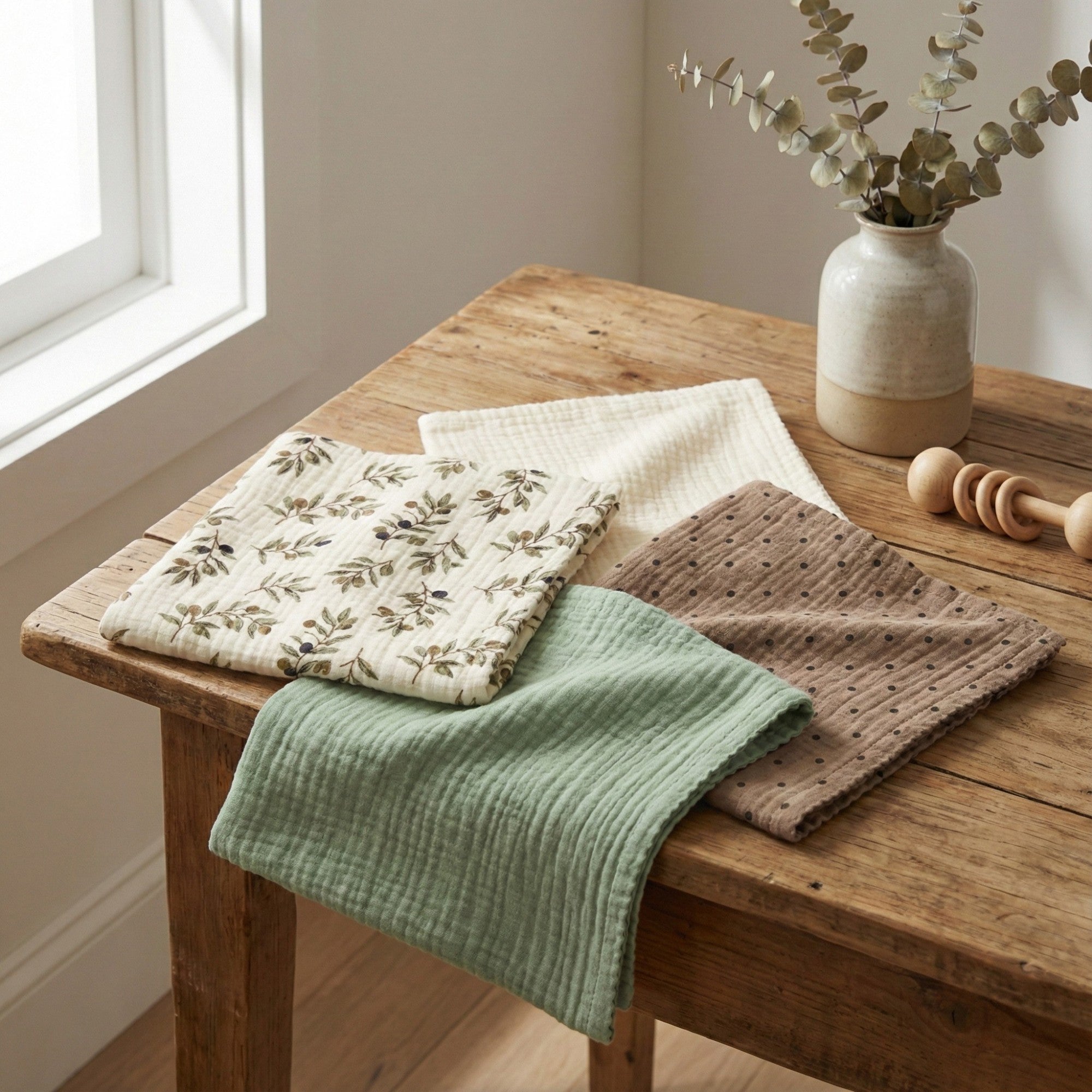 Anna-Kaci Soft Cotton Textured Kitchen Cleaning Cloths Hanging Dish Towels Floral and Solid Mix 4 Pack