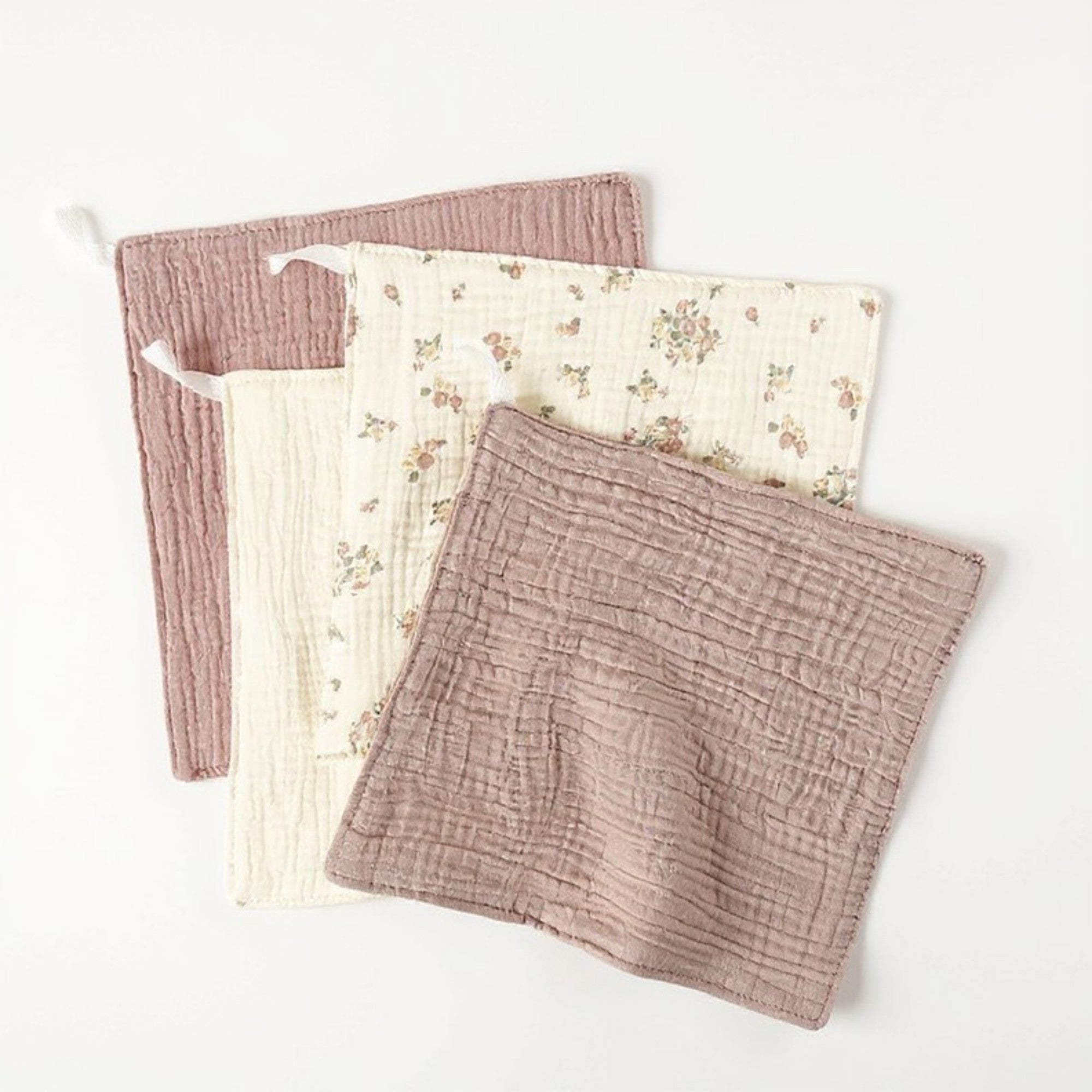 Anna-Kaci Soft Cotton Textured Kitchen Cleaning Cloths Hanging Dish Towels Floral and Solid Mix 4 Pack