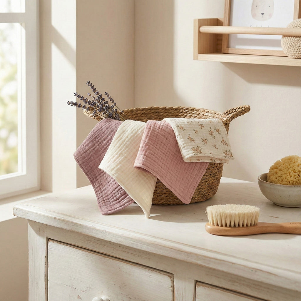 Anna-Kaci Soft Cotton Textured Kitchen Cleaning Cloths Hanging Dish Towels Floral and Solid Mix 4 Pack
