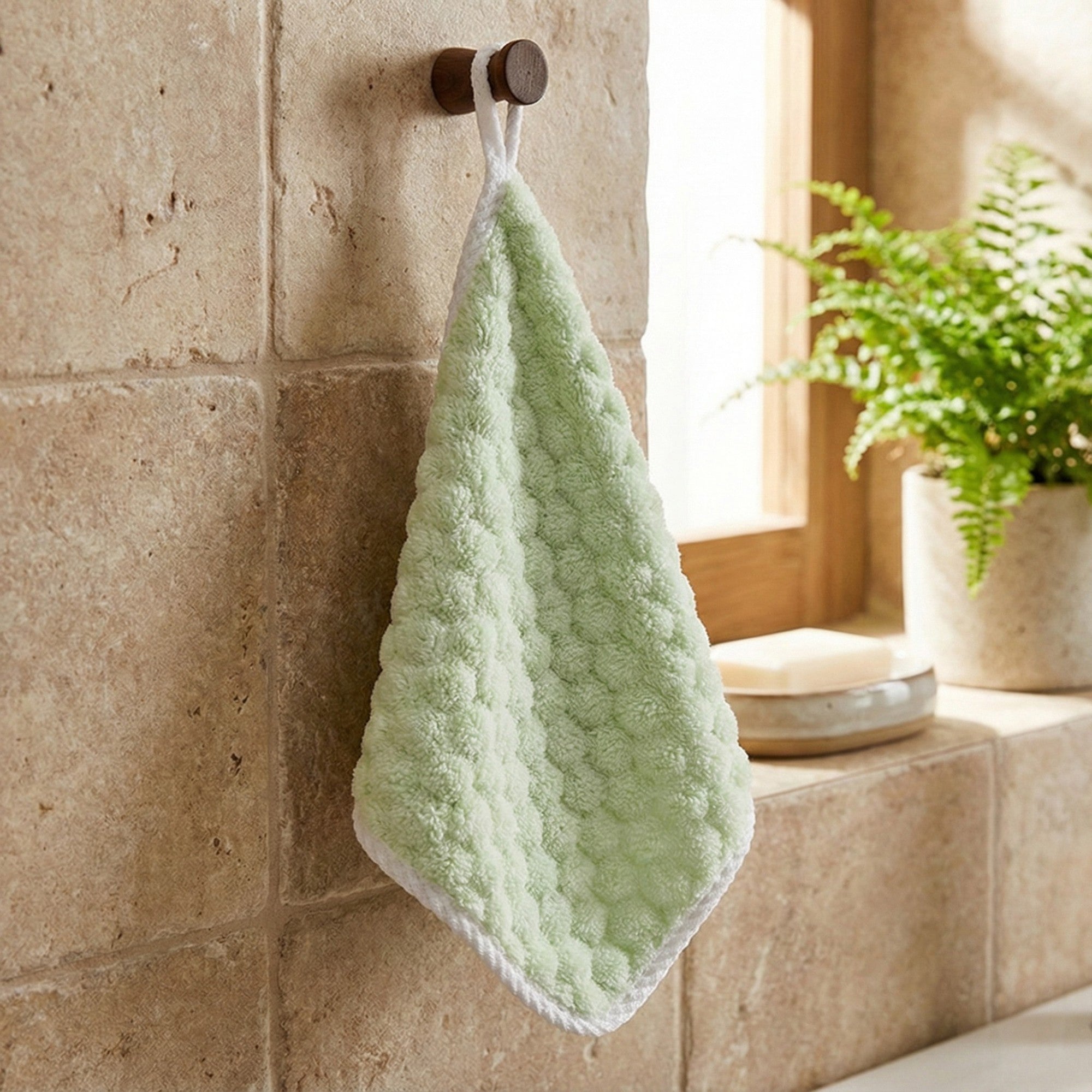 Anna-Kaci Soft Absorbent Hanging Hand Towels Textured Teardrop Shape Reusable Cleaning Cloth with Loop 6 Pack