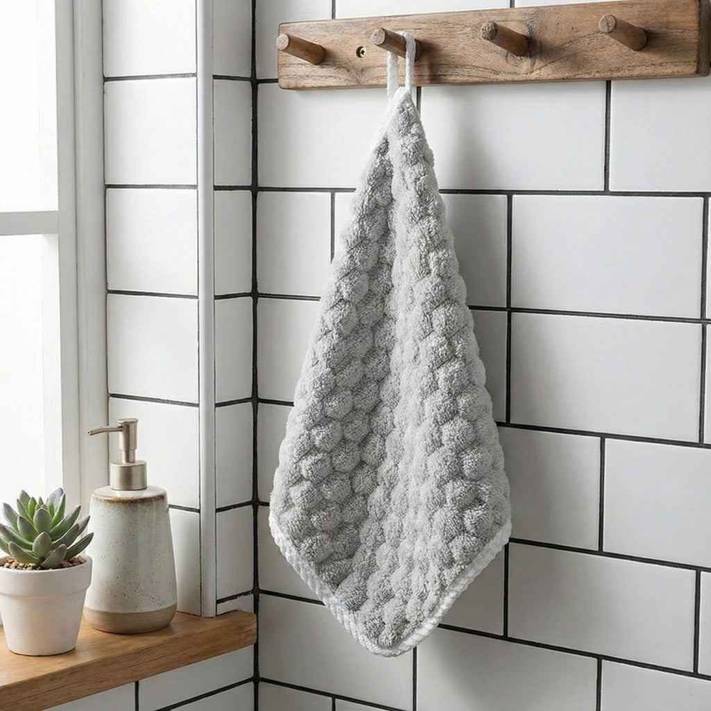 Anna-Kaci Soft Absorbent Hanging Hand Towels Textured Teardrop Shape Reusable Cleaning Cloth with Loop 6 Pack