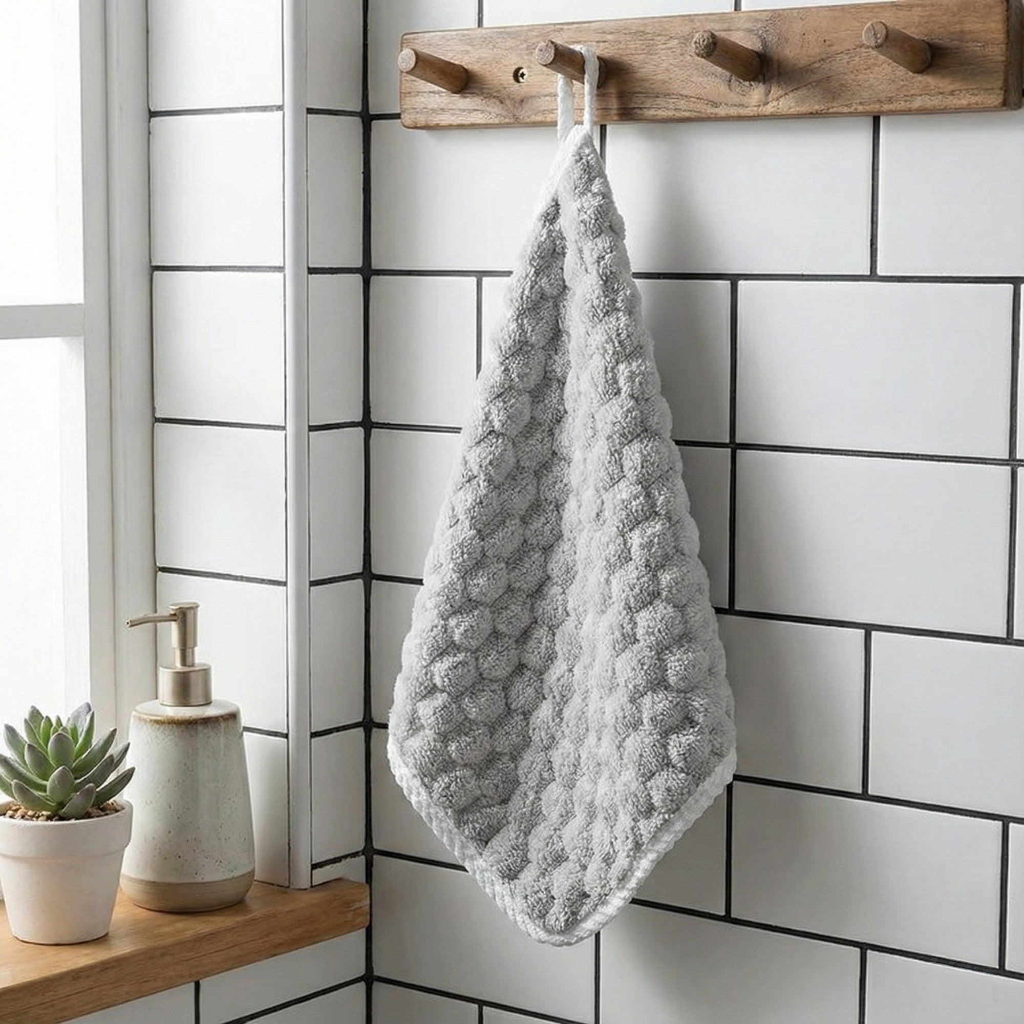 Anna-Kaci Soft Absorbent Hanging Hand Towels Textured Teardrop Shape Reusable Cleaning Cloth with Loop 6 Pack