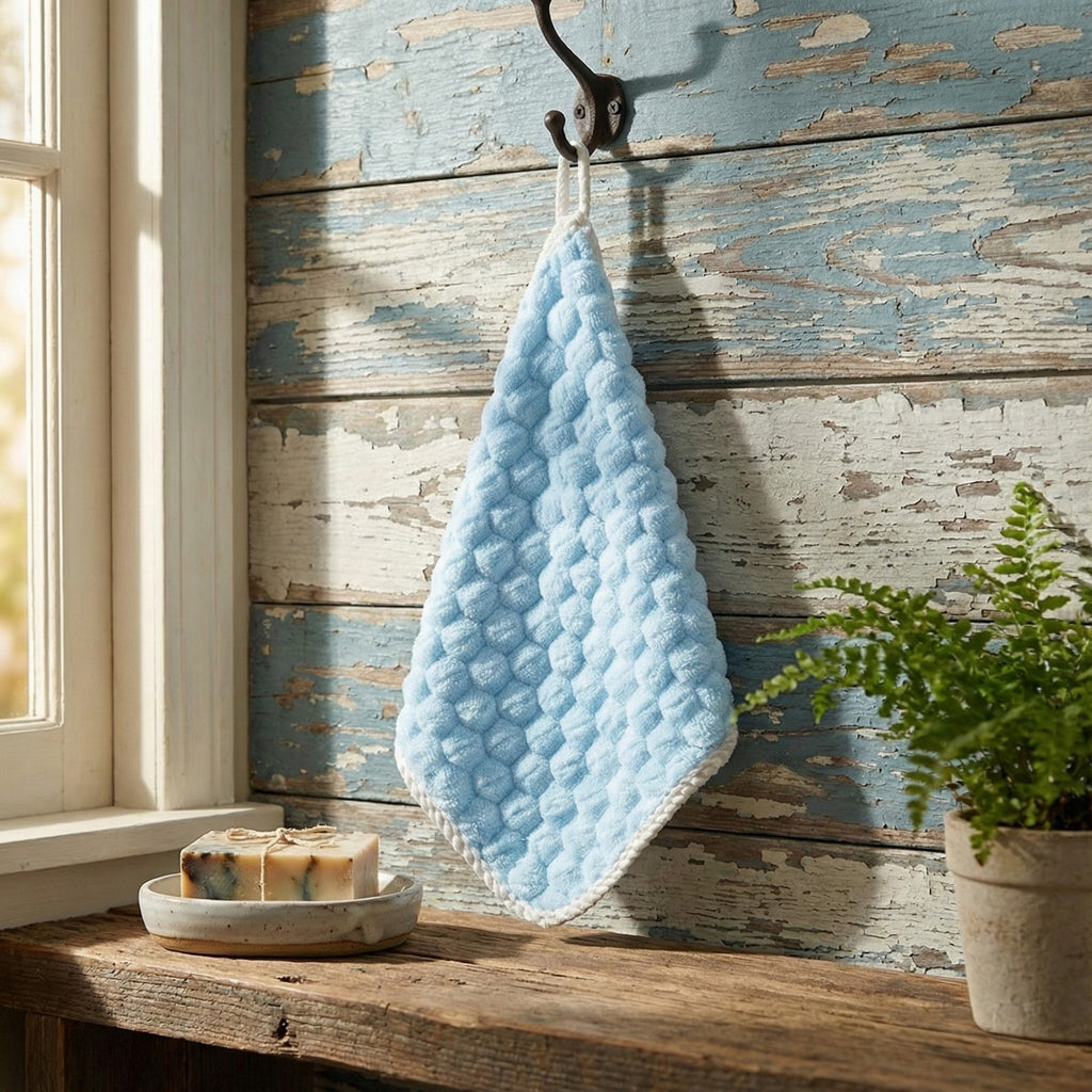Anna-Kaci Soft Absorbent Hanging Hand Towels Textured Teardrop Shape Reusable Cleaning Cloth with Loop 6 Pack