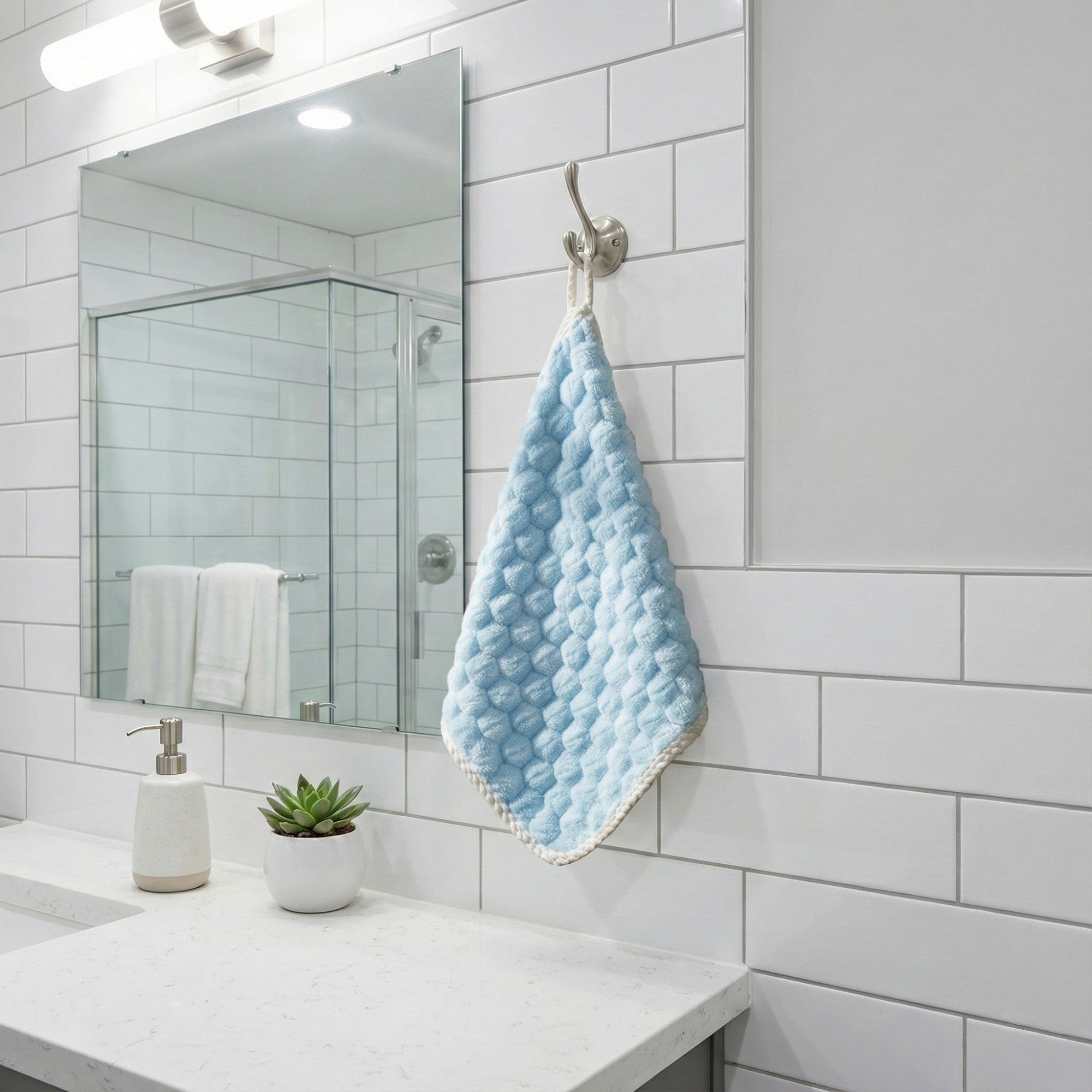 Anna-Kaci Soft Absorbent Hanging Hand Towels Textured Teardrop Shape Reusable Cleaning Cloth with Loop 6 Pack