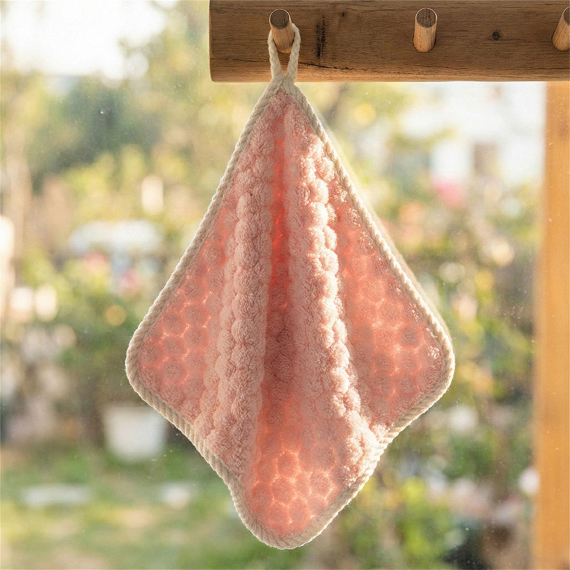 Anna-Kaci Soft Absorbent Hanging Hand Towels Textured Teardrop Shape Reusable Cleaning Cloth with Loop 6 Pack