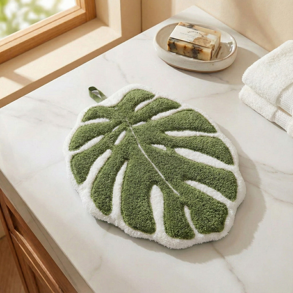 Anna-Kaci Soft Absorbent Hanging Hand Towels Leaf Shaped Reusable Cleaning Cloth with Loop 3 Pack