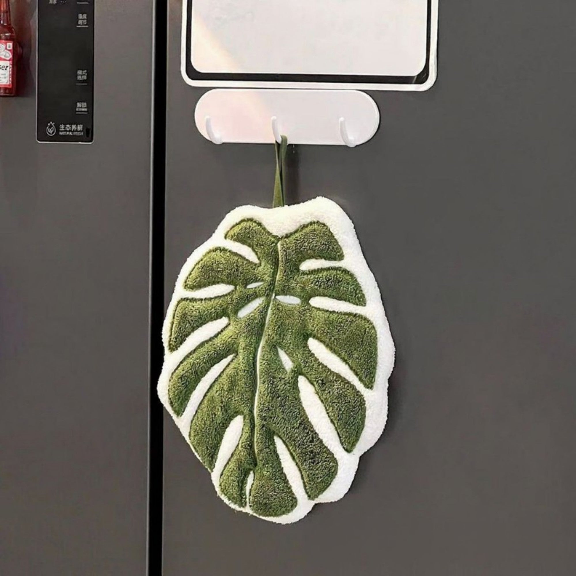 Anna-Kaci Soft Absorbent Hanging Hand Towels Leaf Shaped Reusable Cleaning Cloth with Loop 3 Pack