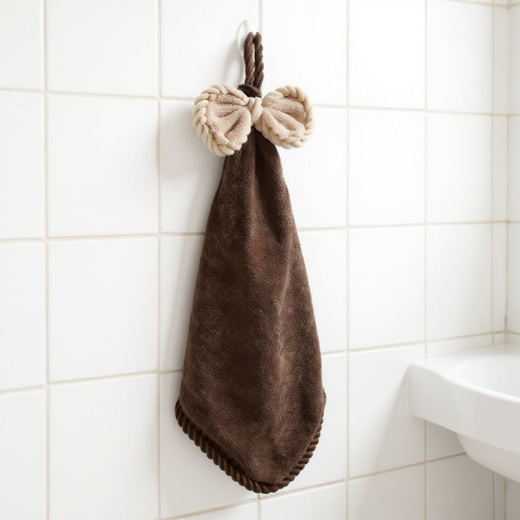 Anna-Kaci Soft Absorbent Hanging Hand Towels with Bow Detail Reusable Cleaning Cloth 2 Pack