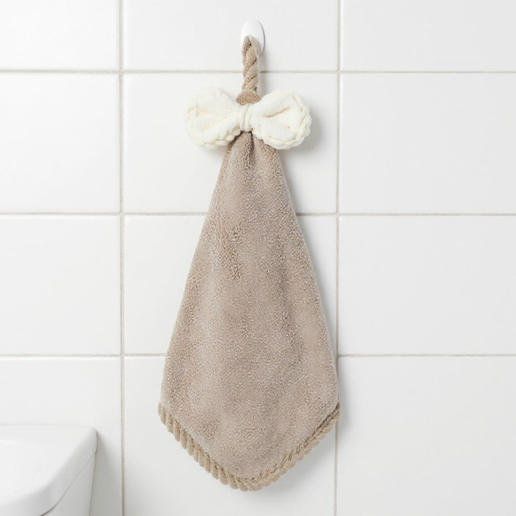 Anna-Kaci Soft Absorbent Hanging Hand Towels with Bow Detail Reusable Cleaning Cloth 2 Pack