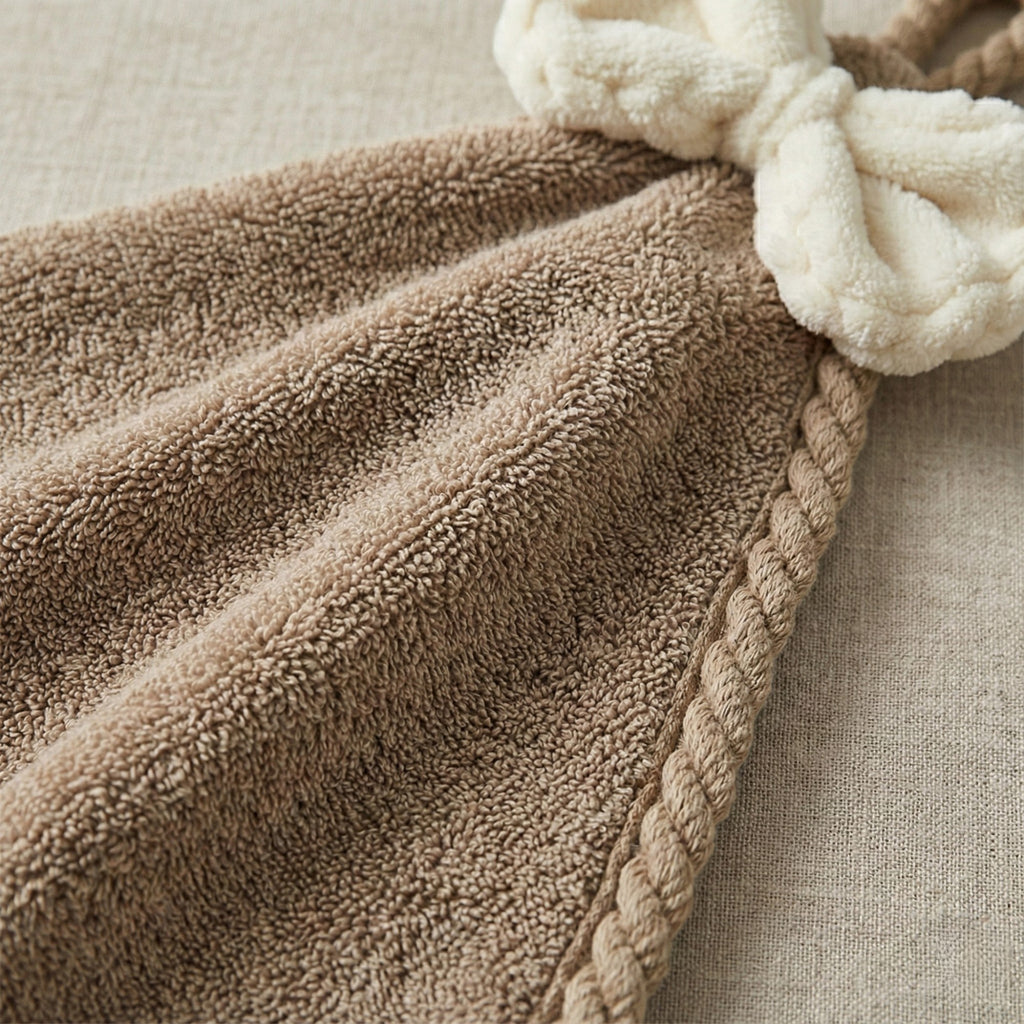 Anna-Kaci Soft Absorbent Hanging Hand Towels with Bow Detail Reusable Cleaning Cloth 2 Pack