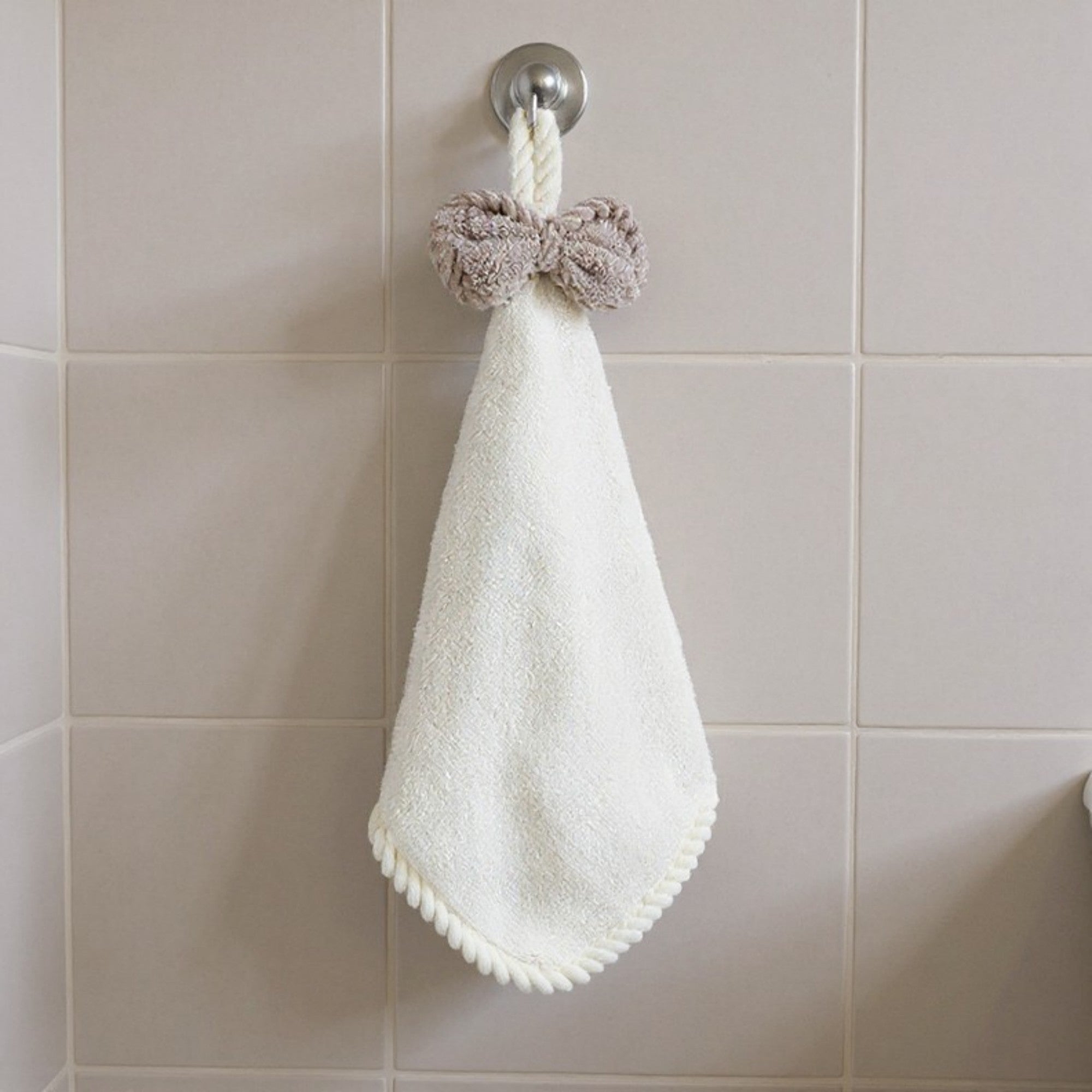 Anna-Kaci Soft Absorbent Hanging Hand Towels with Bow Detail Reusable Cleaning Cloth 2 Pack