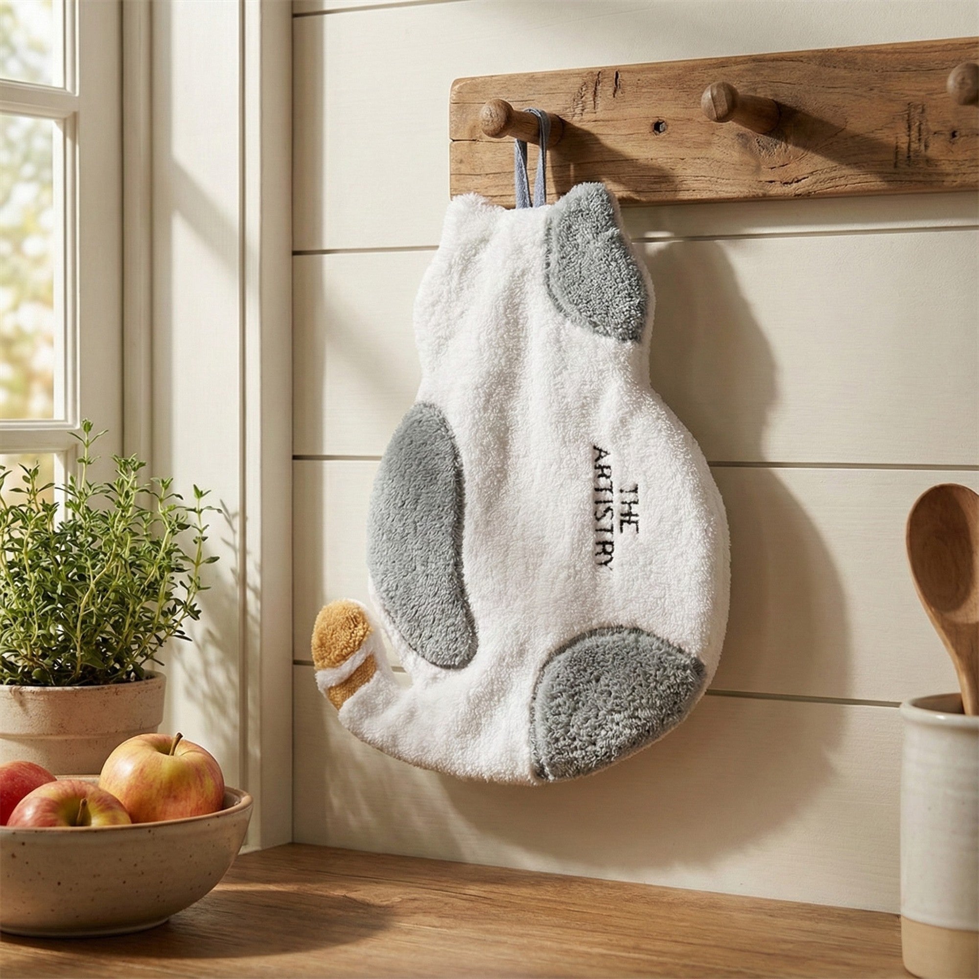 Anna-Kaci Soft Absorbent Hanging Hand Towel with Cat Shape Reusable Cleaning Cloth
