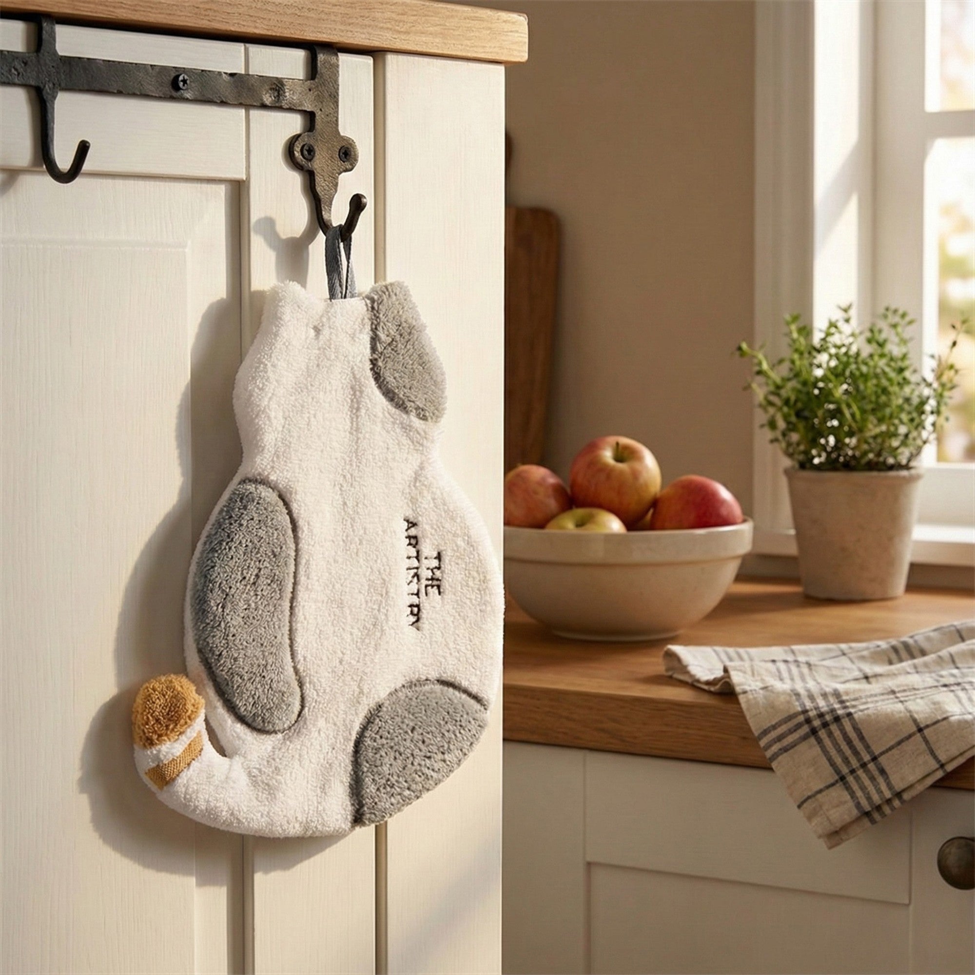 Anna-Kaci Soft Absorbent Hanging Hand Towel with Cat Shape Reusable Cleaning Cloth