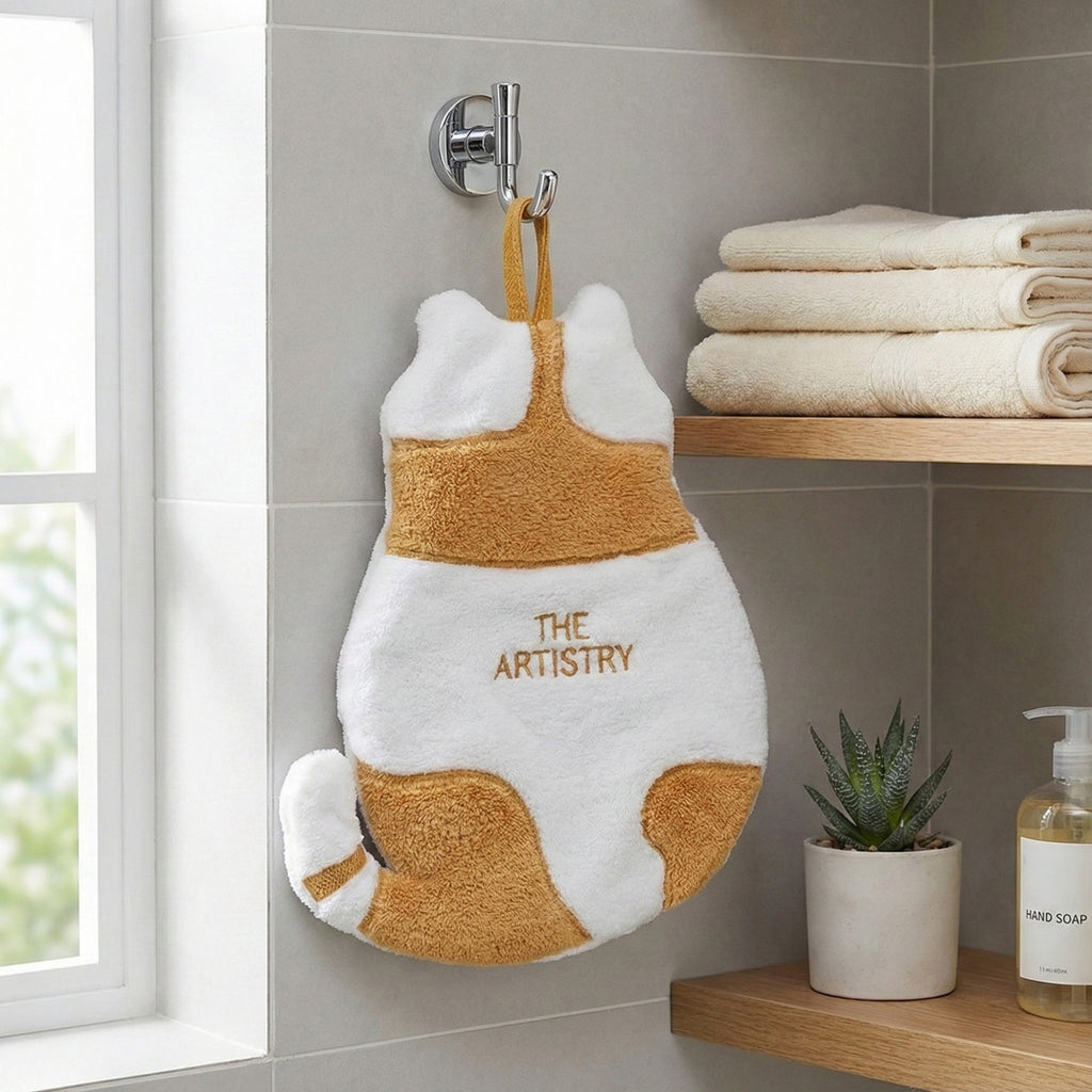 Anna-Kaci Soft Absorbent Hanging Hand Towel with Cat Shape Reusable Cleaning Cloth