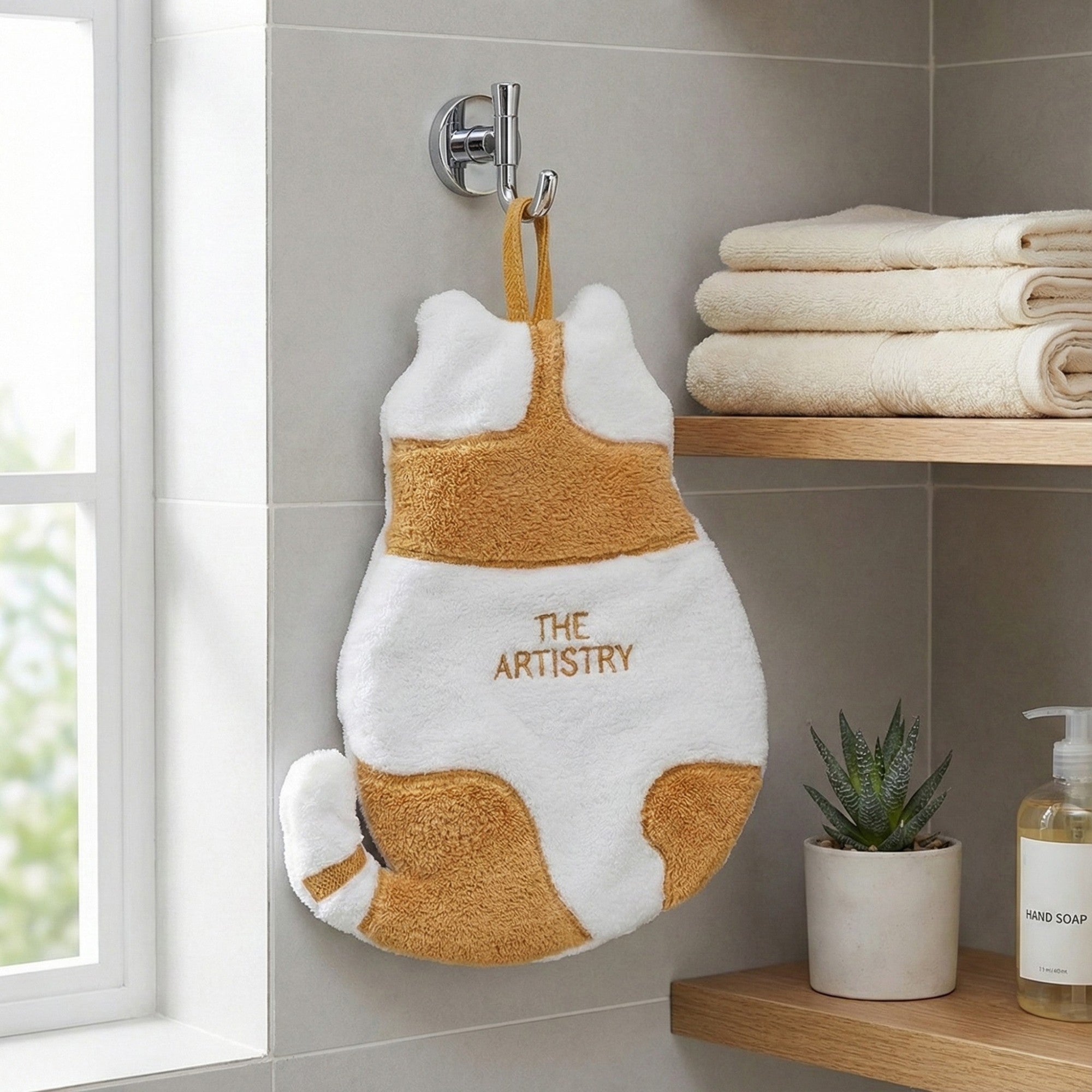 Anna-Kaci Soft Absorbent Hanging Hand Towel with Cat Shape Reusable Cleaning Cloth