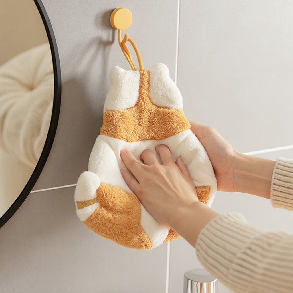 Anna-Kaci Soft Absorbent Hanging Hand Towel with Cat Shape Reusable Cleaning Cloth