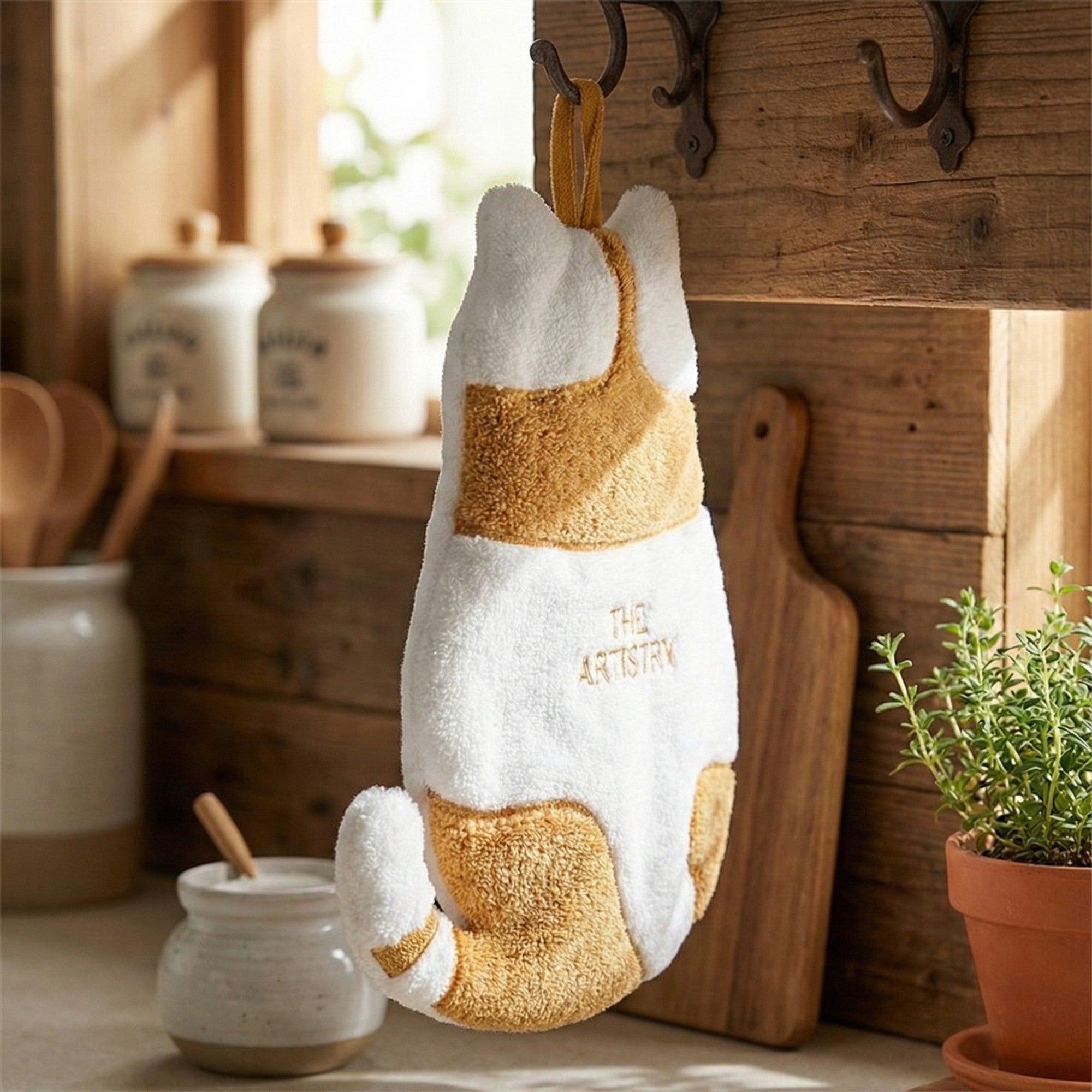 Anna-Kaci Soft Absorbent Hanging Hand Towel with Cat Shape Reusable Cleaning Cloth