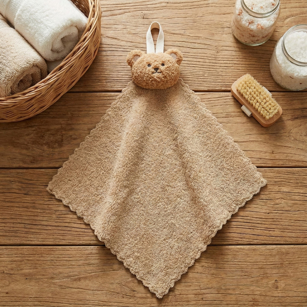 Anna-Kaci Soft Absorbent Hanging Washcloths with Bear Accent 3 Pack Reusable Cleaning Cloths