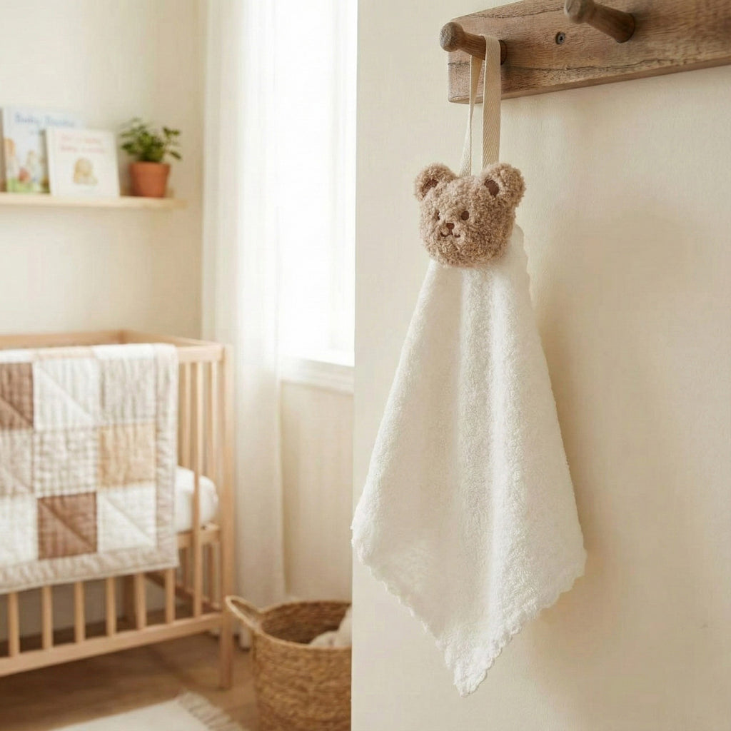 Anna-Kaci Soft Absorbent Hanging Washcloths with Bear Accent 3 Pack Reusable Cleaning Cloths