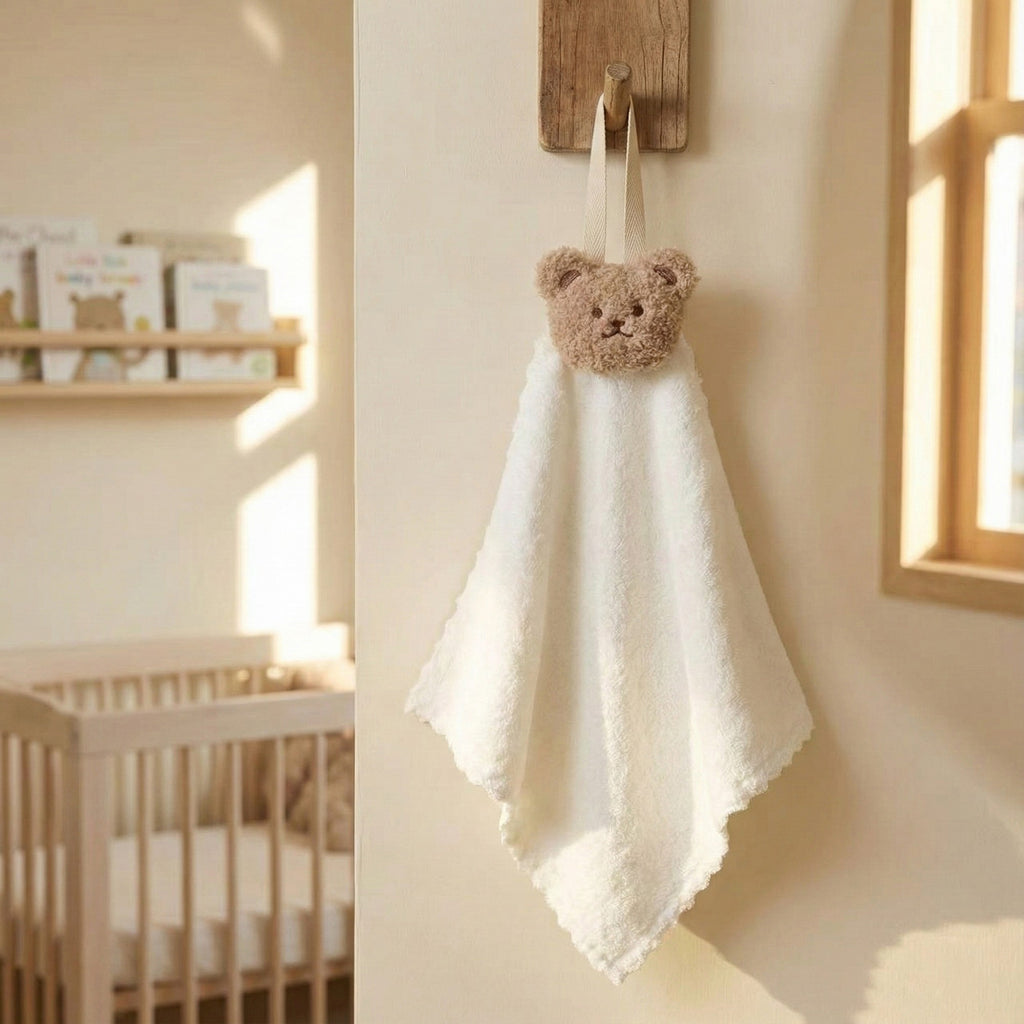Anna-Kaci Soft Absorbent Hanging Washcloths with Bear Accent 3 Pack Reusable Cleaning Cloths