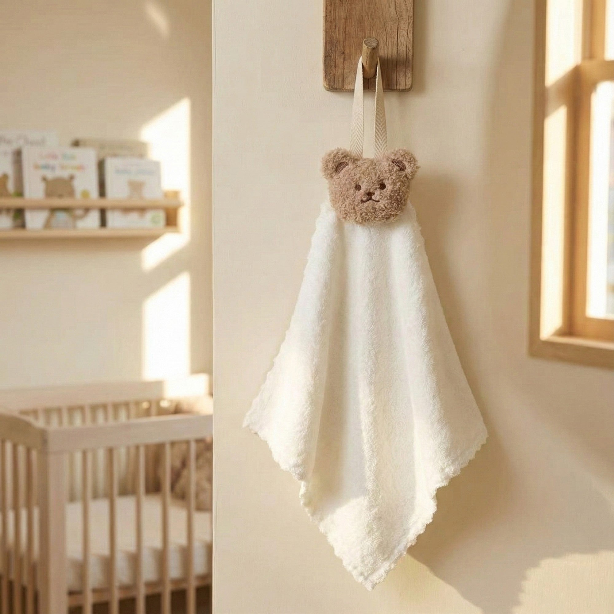 Anna-Kaci Soft Absorbent Hanging Washcloths with Bear Accent 3 Pack Reusable Cleaning Cloths