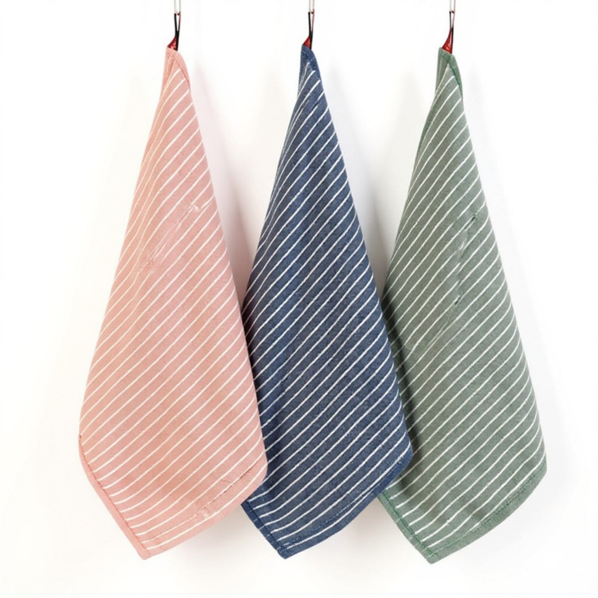 Alilang 3-PC Striped Kitchen Towels Set with Hanging Loop Soft Absorbent Fabric for Everyday Drying and Cleaning