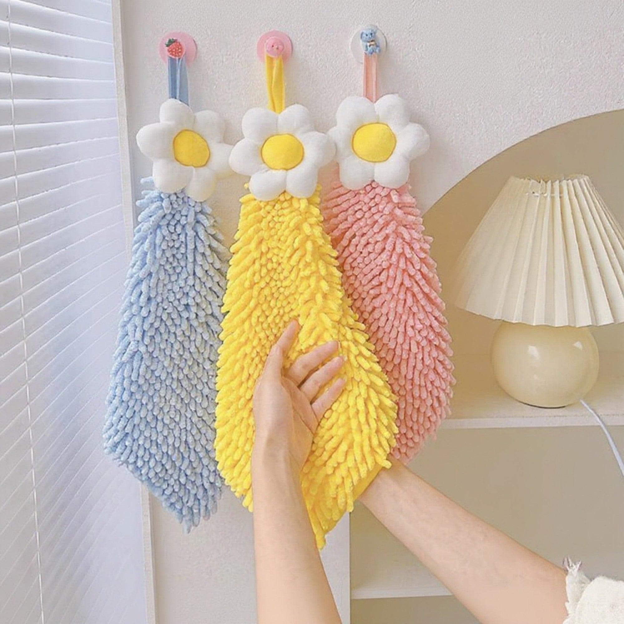 Alilang 3-PC Flower Hanging Microfiber Cleaning Towels Set with Loop Soft Absorbent Scrubber Design for Kitchen and Bathroom Use