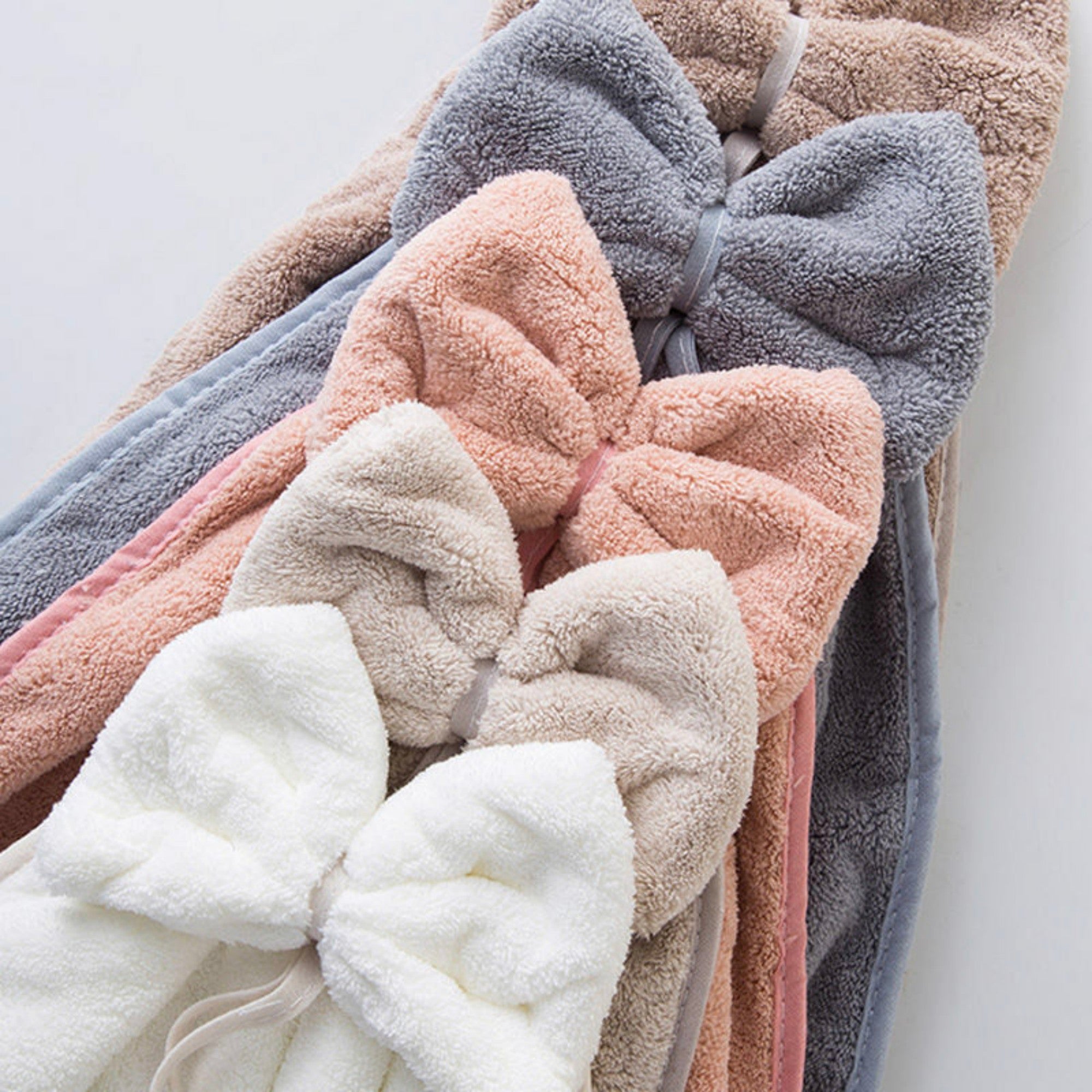 Alilang 5-PC Bow Hanging Microfiber Hand Towels Set Soft Plush Absorbent Design with Loop for Kitchen and Bathroom Use